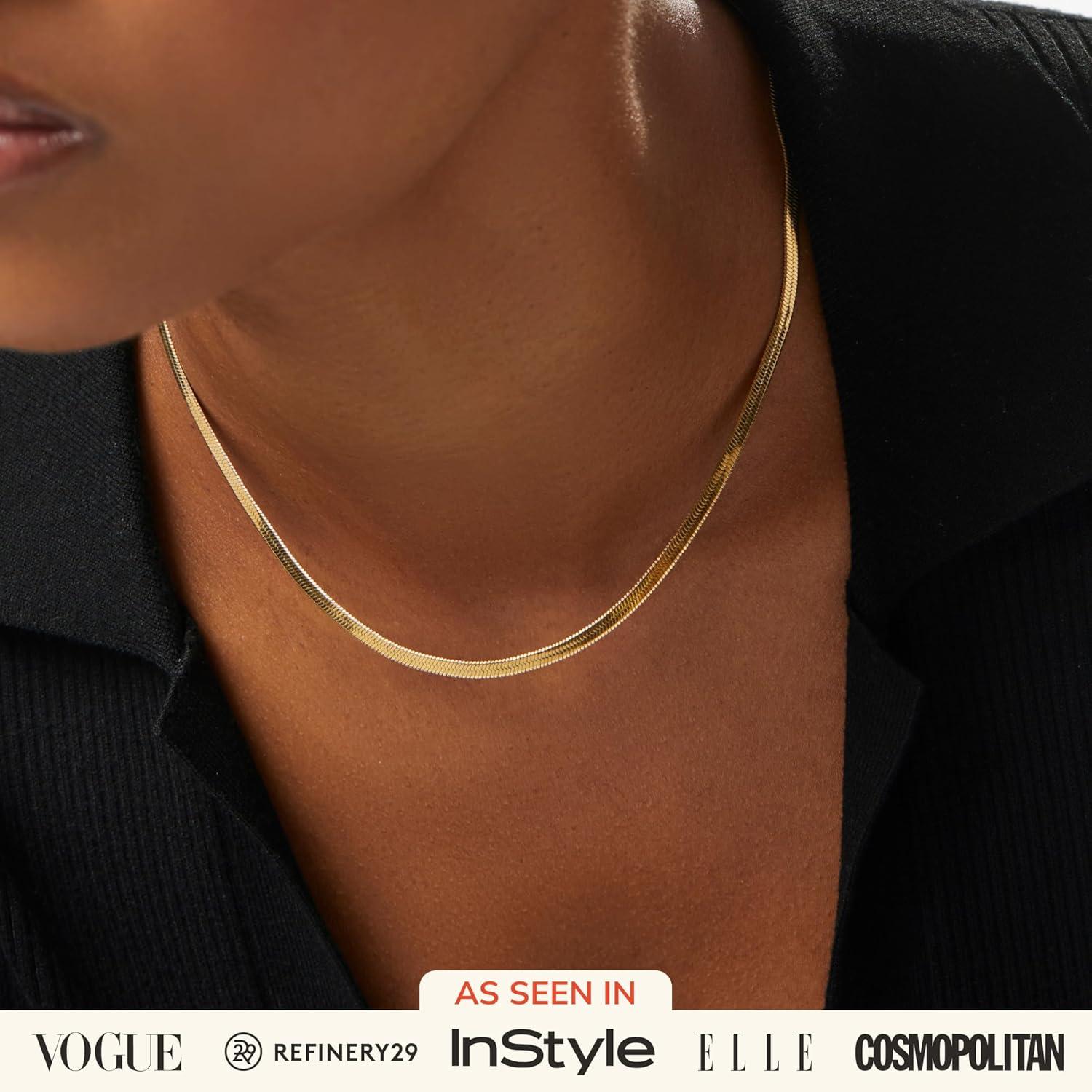 imageAna Luisa Jewelry Gold Plated Chain Necklaces for Women Assorted 14K Gold Plated Styles Hypoallergenic Jewelry Dainty Layering amp Trendy Necklace Styles with Herringbone amp Paperclip DesignsHerringbone Small