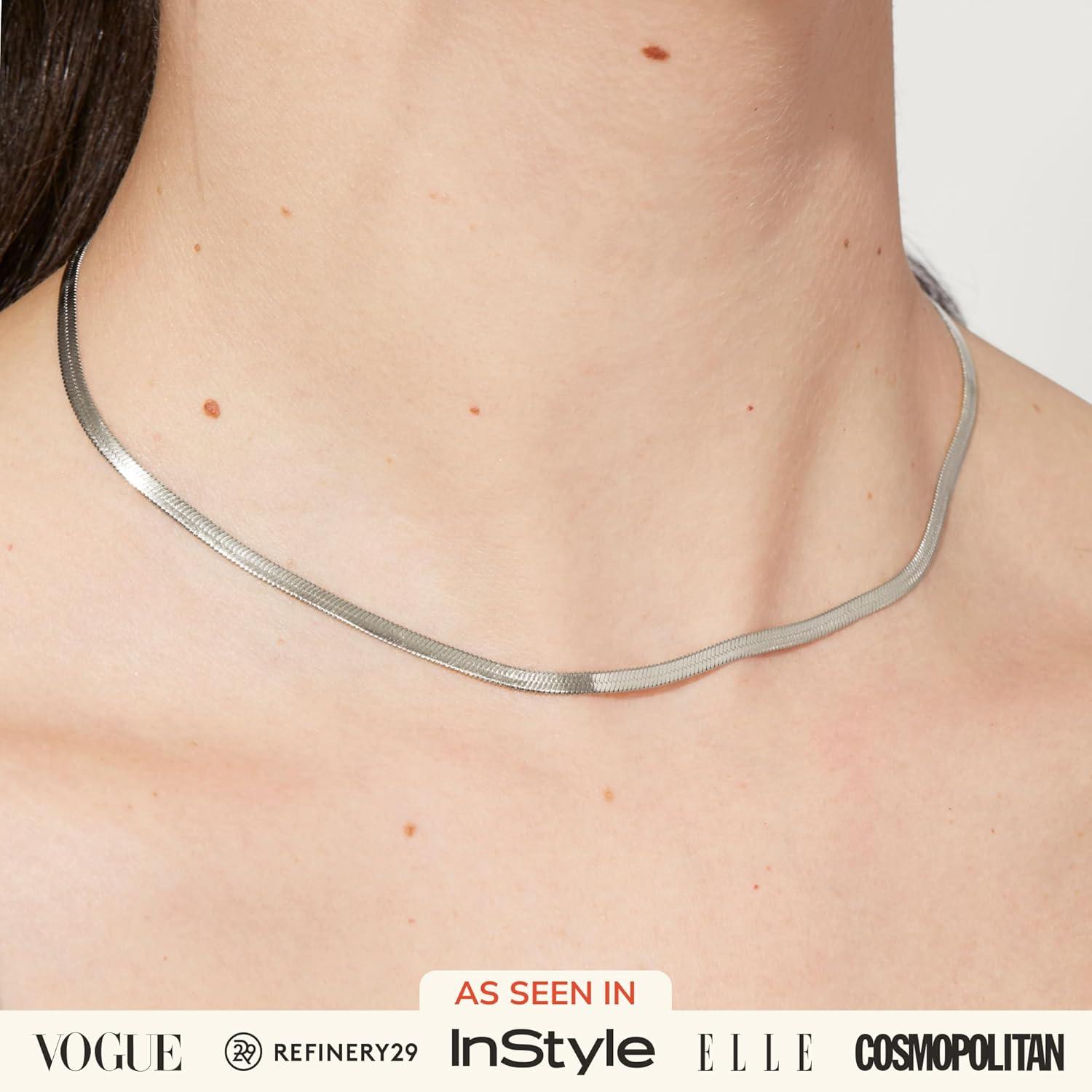 imageAna Luisa Jewelry Gold Plated Chain Necklaces for Women Assorted 14K Gold Plated Styles Hypoallergenic Jewelry Dainty Layering amp Trendy Necklace Styles with Herringbone amp Paperclip DesignsHerringbone Small Silver