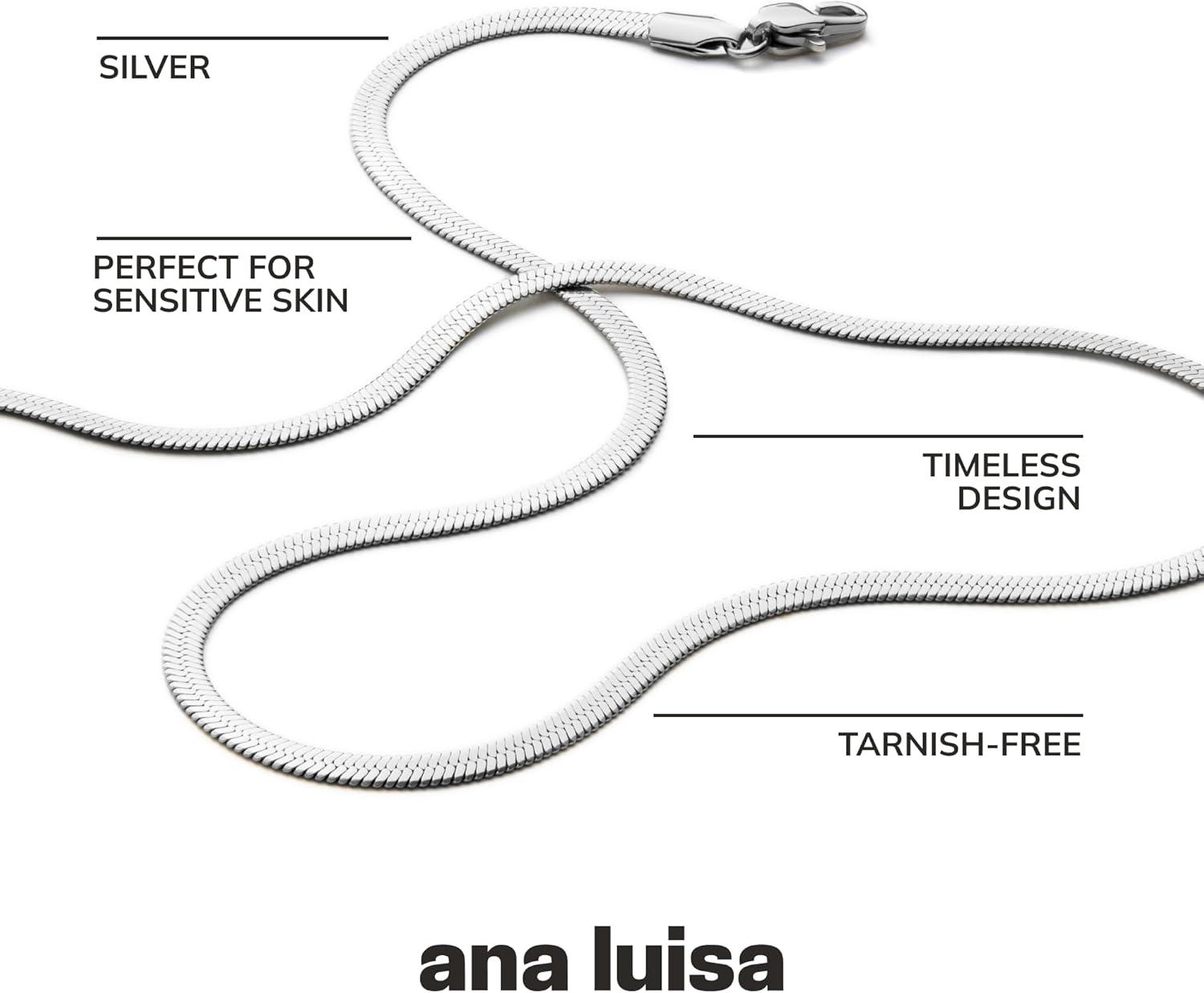 imageAna Luisa Jewelry Gold Plated Chain Necklaces for Women Assorted 14K Gold Plated Styles Hypoallergenic Jewelry Dainty Layering amp Trendy Necklace Styles with Herringbone amp Paperclip DesignsHerringbone Small Silver