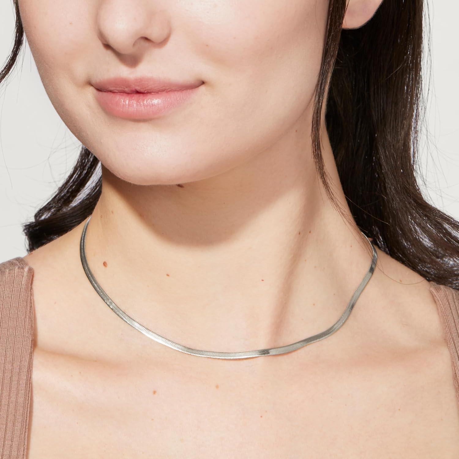 imageAna Luisa Jewelry Gold Plated Chain Necklaces for Women Assorted 14K Gold Plated Styles Hypoallergenic Jewelry Dainty Layering amp Trendy Necklace Styles with Herringbone amp Paperclip DesignsHerringbone Small Silver