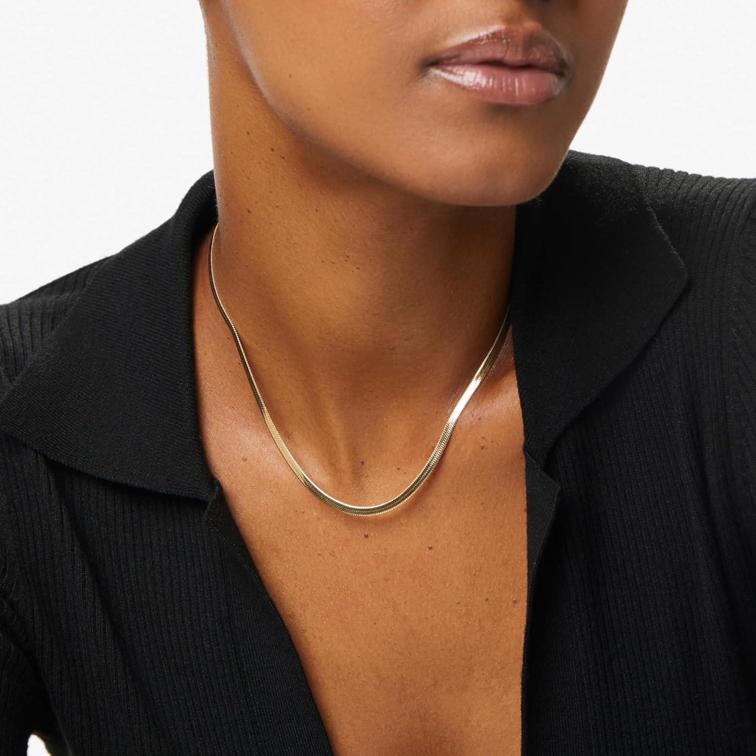 imageAna Luisa Jewelry Gold Plated Chain Necklaces for Women Assorted 14K Gold Plated Styles Hypoallergenic Jewelry Dainty Layering amp Trendy Necklace Styles with Herringbone amp Paperclip DesignsHerringbone Small