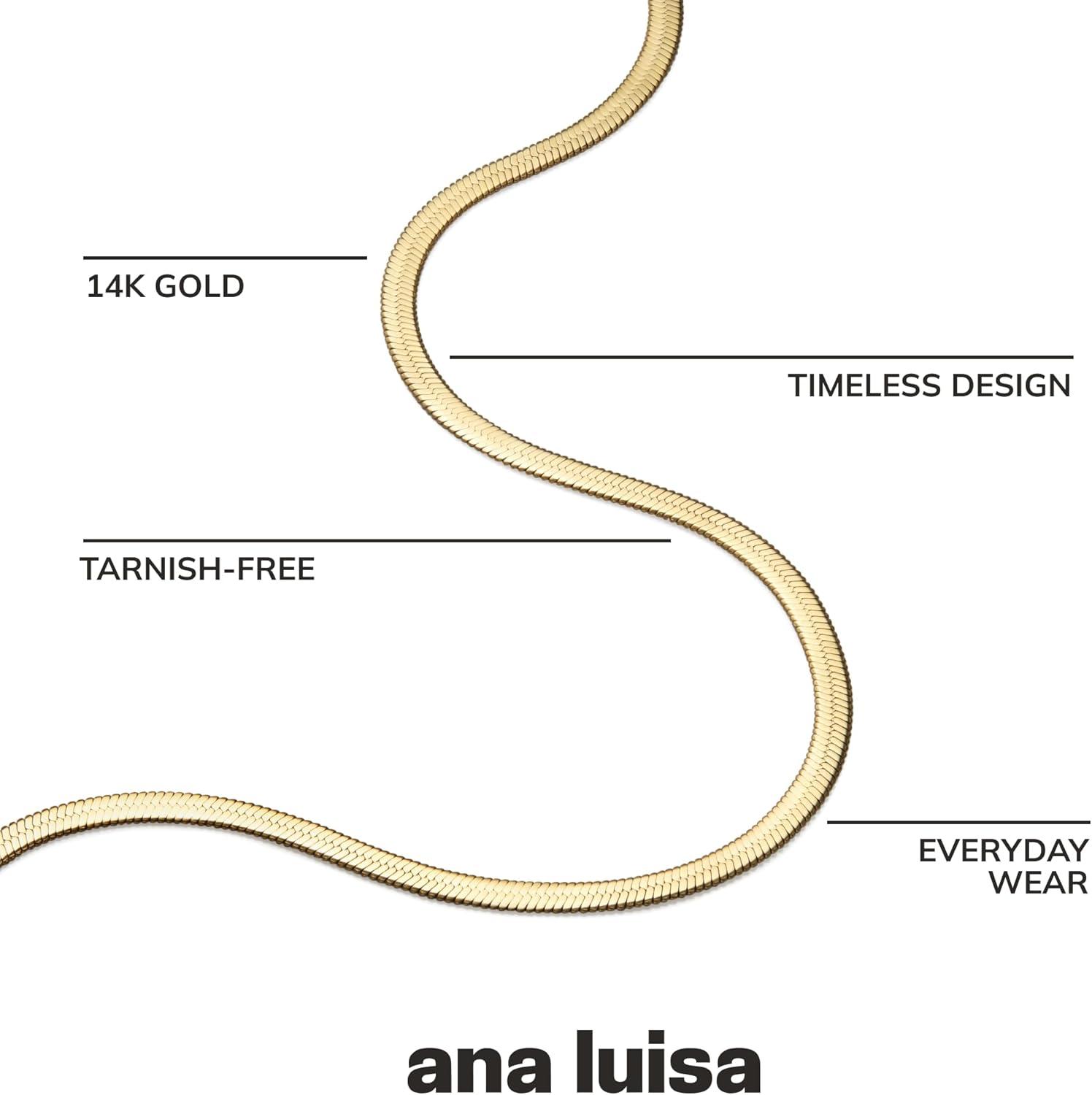 imageAna Luisa Jewelry Gold Plated Chain Necklaces for Women Assorted 14K Gold Plated Styles Hypoallergenic Jewelry Dainty Layering amp Trendy Necklace Styles with Herringbone amp Paperclip DesignsHerringbone Small