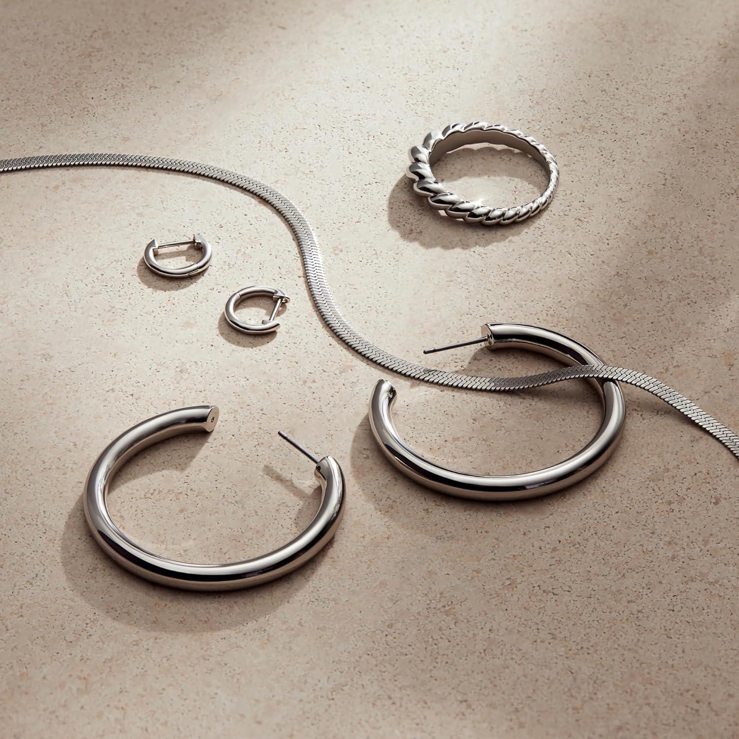 imageAna Luisa Jewelry Gold Plated Chain Necklaces for Women Assorted 14K Gold Plated Styles Hypoallergenic Jewelry Dainty Layering amp Trendy Necklace Styles with Herringbone amp Paperclip DesignsHerringbone Small Silver