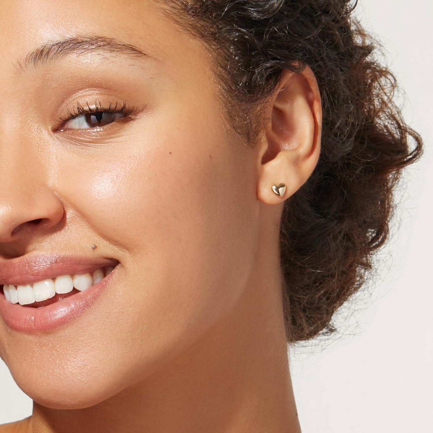 imageAna Luisa Puffed Heart Earrings Heart Charm Huggie Hoops and Earring Stud Styles Dainty 14K Gold Plated Silver Rhodium Plated amp Mixed Metal Silver amp Gold Earrings Hypoallergenic WaterResistantGold Stud