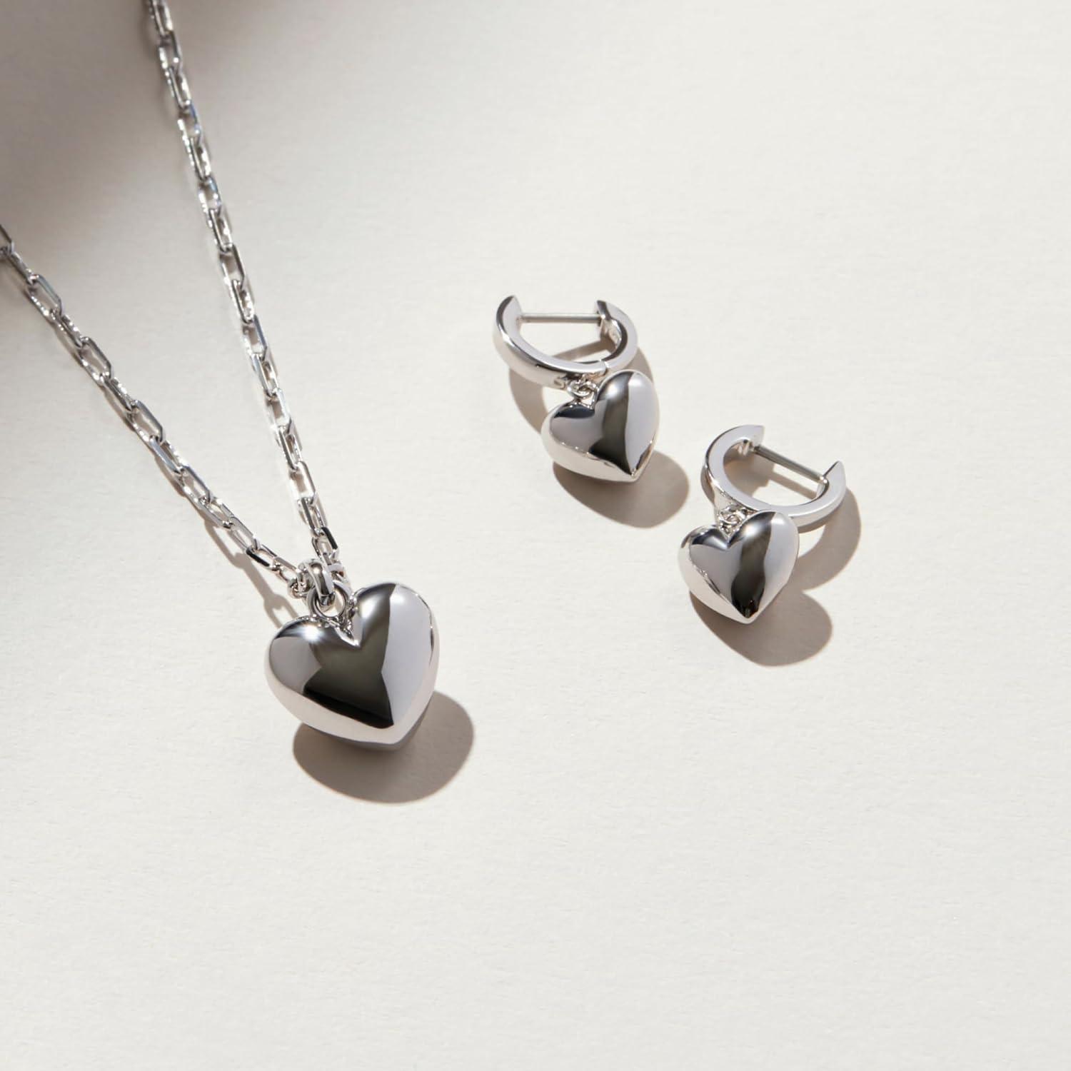 imageAna Luisa Puffed Heart Earrings Heart Charm Huggie Hoops and Earring Stud Styles Dainty 14K Gold Plated Silver Rhodium Plated amp Mixed Metal Silver amp Gold Earrings Hypoallergenic WaterResistantSilver Huggie Hoop