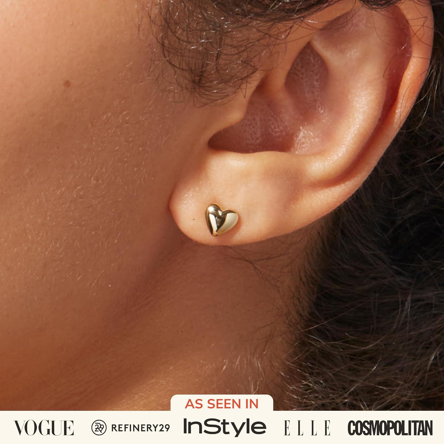 imageAna Luisa Puffed Heart Earrings Heart Charm Huggie Hoops and Earring Stud Styles Dainty 14K Gold Plated Silver Rhodium Plated amp Mixed Metal Silver amp Gold Earrings Hypoallergenic WaterResistantGold Stud