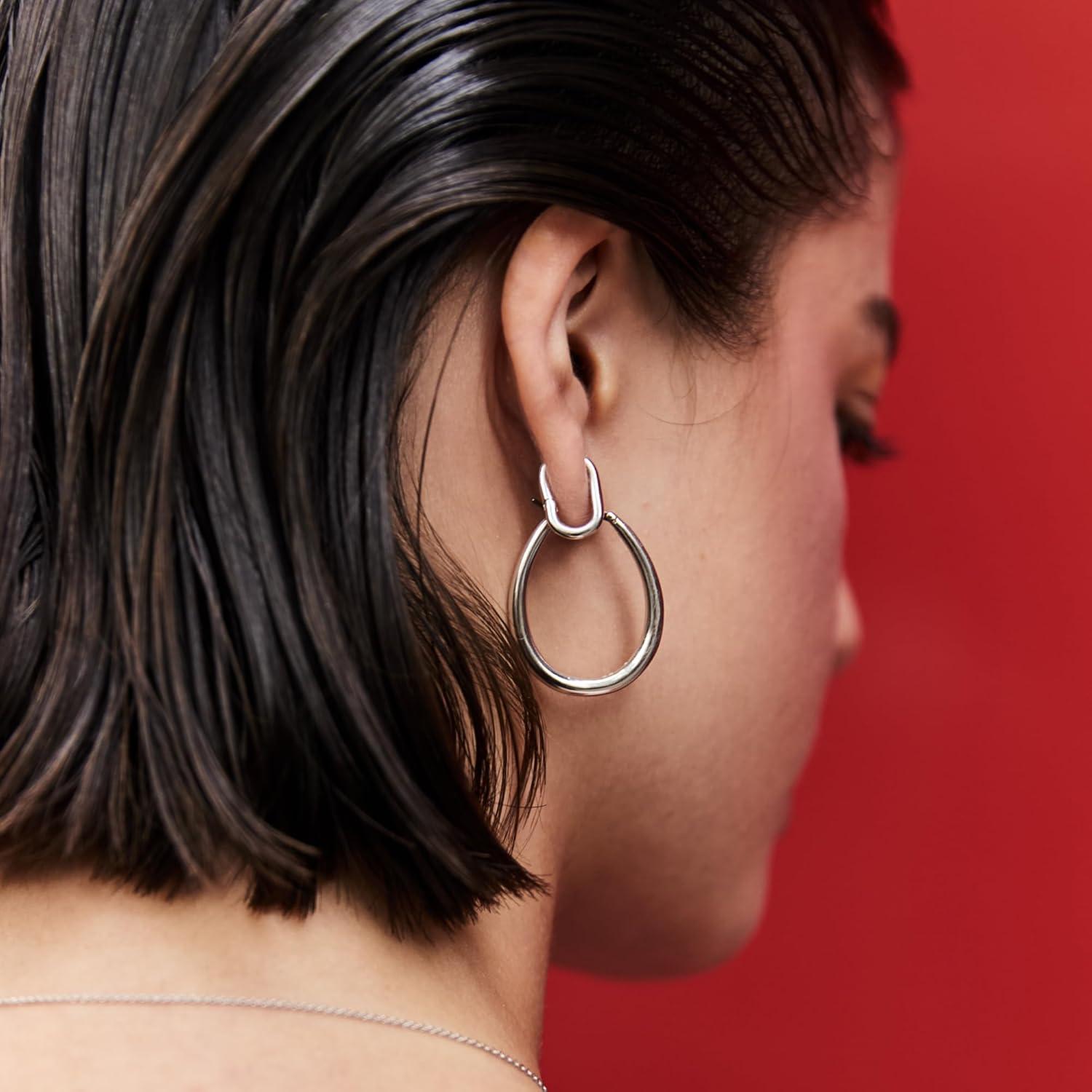 imageAna Luisa Rox Rectangle Hoop Earrings for Women Chic Small amp Mini 14K Gold Plated Hoop Trendy Earrings amp Silver Rhodium Plated Huggie Hoops Hypoallergenic TarnishFree WaterResistant Huggie HoopsMini Silver