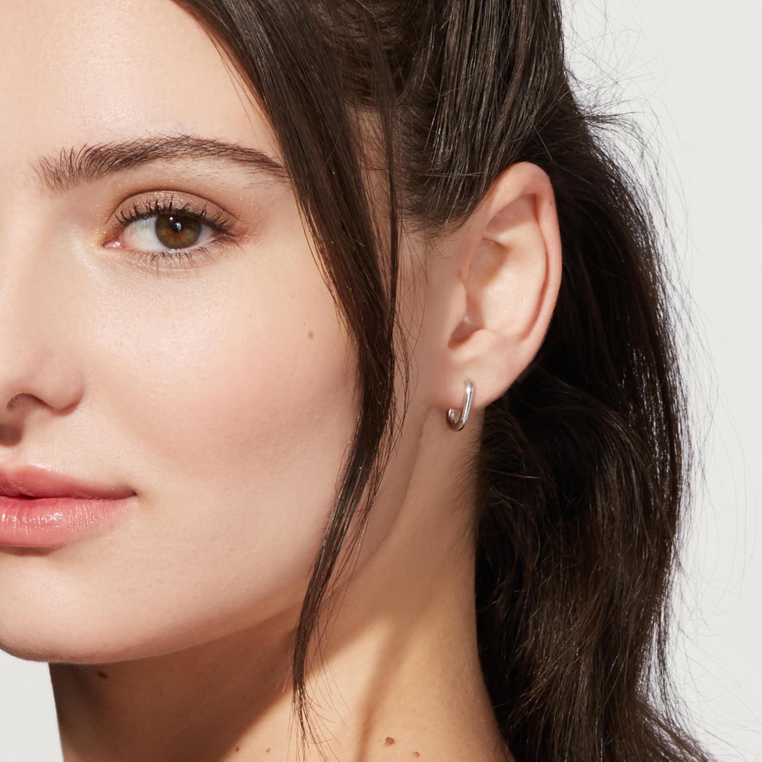 imageAna Luisa Rox Rectangle Hoop Earrings for Women Chic Small amp Mini 14K Gold Plated Hoop Trendy Earrings amp Silver Rhodium Plated Huggie Hoops Hypoallergenic TarnishFree WaterResistant Huggie HoopsMini Silver