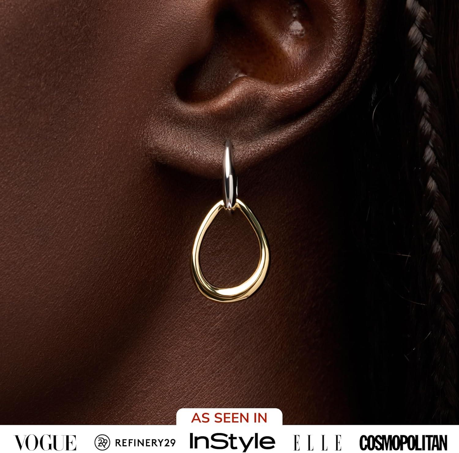 imageAna Luisa Sage Drop Earrings for Women 14K Gold Plated and Silver Two Tone Dangle Hoops Assorted Styles Small Gold Double Hoop Earrings Lightweight Hypoallergenic TarnishFree JewelryTwo Tone