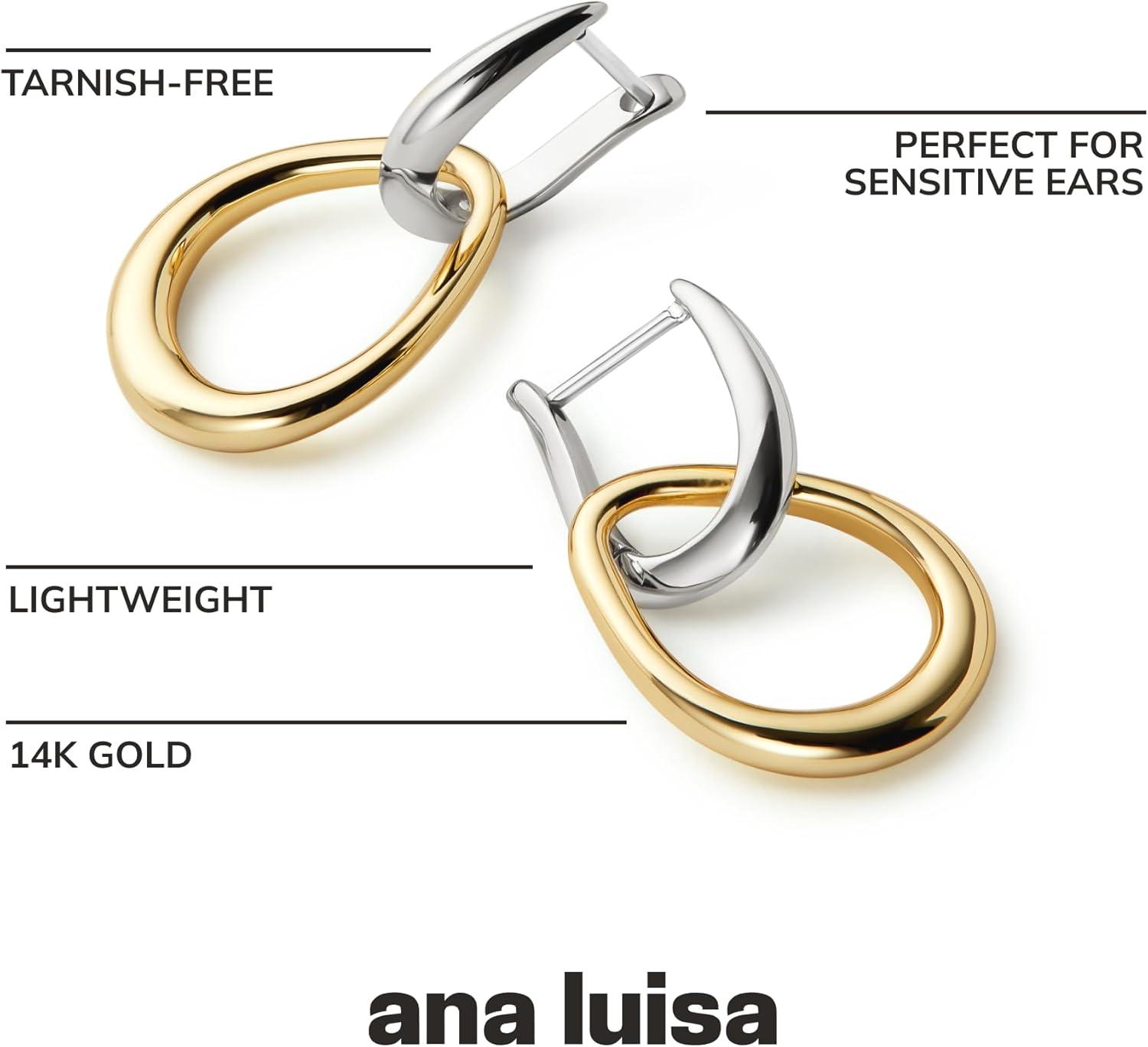 imageAna Luisa Sage Drop Earrings for Women 14K Gold Plated and Silver Two Tone Dangle Hoops Assorted Styles Small Gold Double Hoop Earrings Lightweight Hypoallergenic TarnishFree JewelryTwo Tone