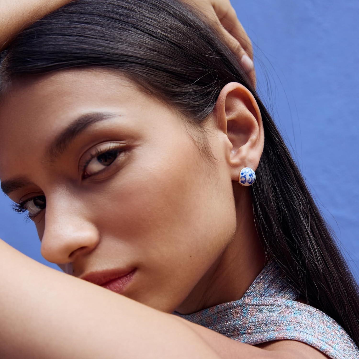 imageAna Luisa Sphere Hoop Earring Abby and Dakota Styles Womens Earrings Trendy 14K Gold Plated Silver Rhodium Plated wBlue Marble Mini Huggie Hoop Earrings for Women Hypoallergenic amp TarnishFreeThe AbbyBlue Marble