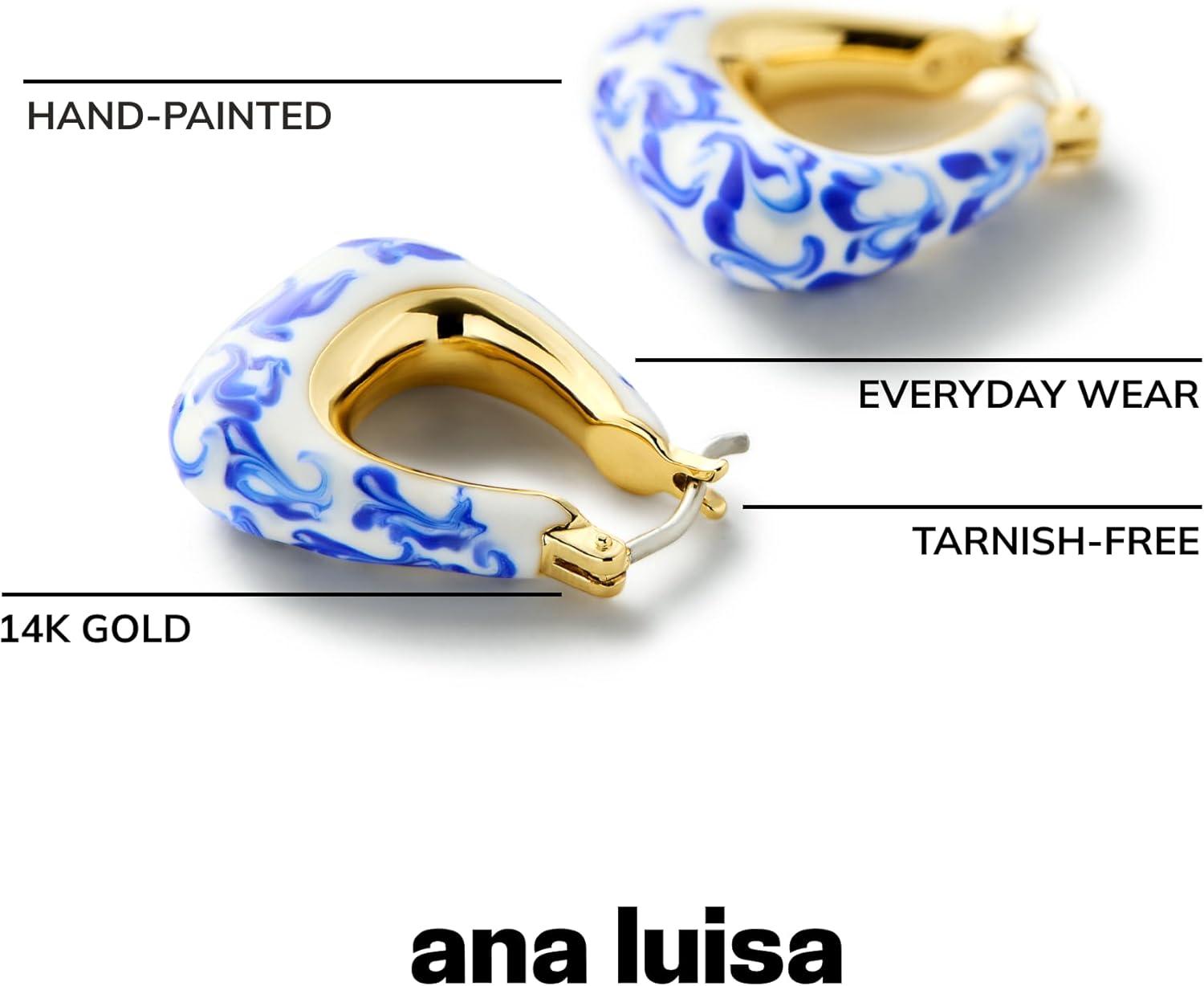 imageAna Luisa Sphere Hoop Earring Abby and Dakota Styles Womens Earrings Trendy 14K Gold Plated Silver Rhodium Plated wBlue Marble Mini Huggie Hoop Earrings for Women Hypoallergenic amp TarnishFreeThe Dakota Blue Marble