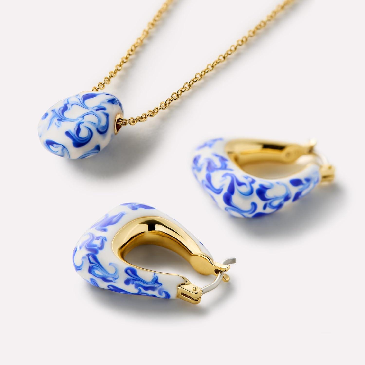 imageAna Luisa Sphere Hoop Earring Abby and Dakota Styles Womens Earrings Trendy 14K Gold Plated Silver Rhodium Plated wBlue Marble Mini Huggie Hoop Earrings for Women Hypoallergenic amp TarnishFreeThe Dakota Blue Marble