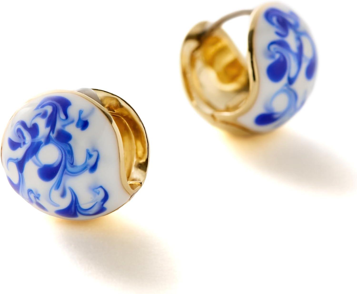 imageAna Luisa Sphere Hoop Earring Abby and Dakota Styles Womens Earrings Trendy 14K Gold Plated Silver Rhodium Plated wBlue Marble Mini Huggie Hoop Earrings for Women Hypoallergenic amp TarnishFreeThe AbbyBlue Marble