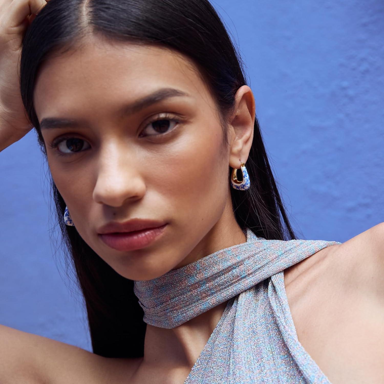 imageAna Luisa Sphere Hoop Earring Abby and Dakota Styles Womens Earrings Trendy 14K Gold Plated Silver Rhodium Plated wBlue Marble Mini Huggie Hoop Earrings for Women Hypoallergenic amp TarnishFreeThe Dakota Blue Marble