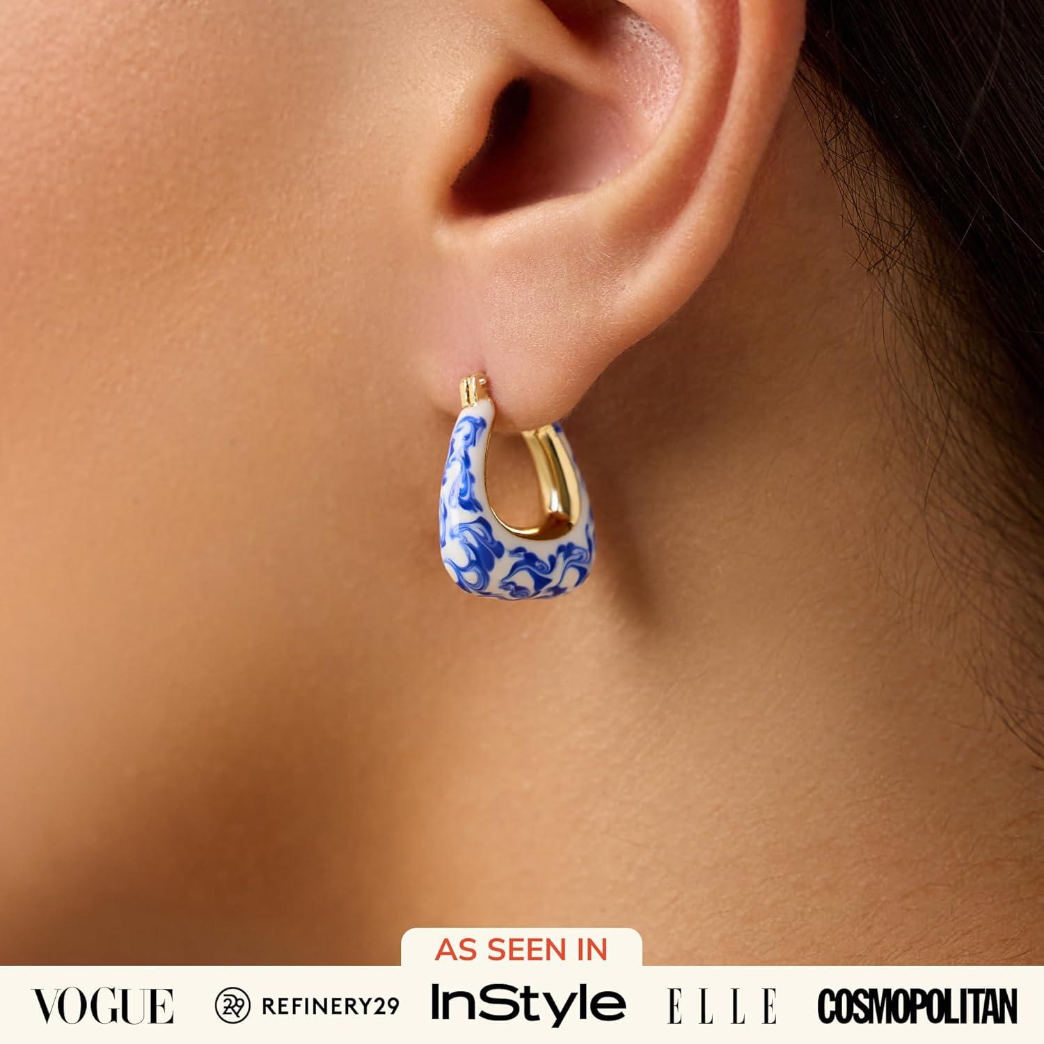 imageAna Luisa Sphere Hoop Earring Abby and Dakota Styles Womens Earrings Trendy 14K Gold Plated Silver Rhodium Plated wBlue Marble Mini Huggie Hoop Earrings for Women Hypoallergenic amp TarnishFreeThe Dakota Blue Marble