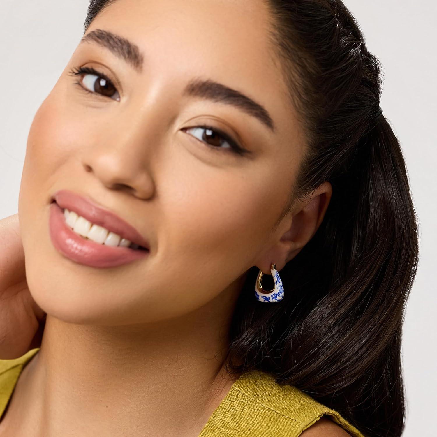 imageAna Luisa Sphere Hoop Earring Abby and Dakota Styles Womens Earrings Trendy 14K Gold Plated Silver Rhodium Plated wBlue Marble Mini Huggie Hoop Earrings for Women Hypoallergenic amp TarnishFreeThe Dakota Blue Marble