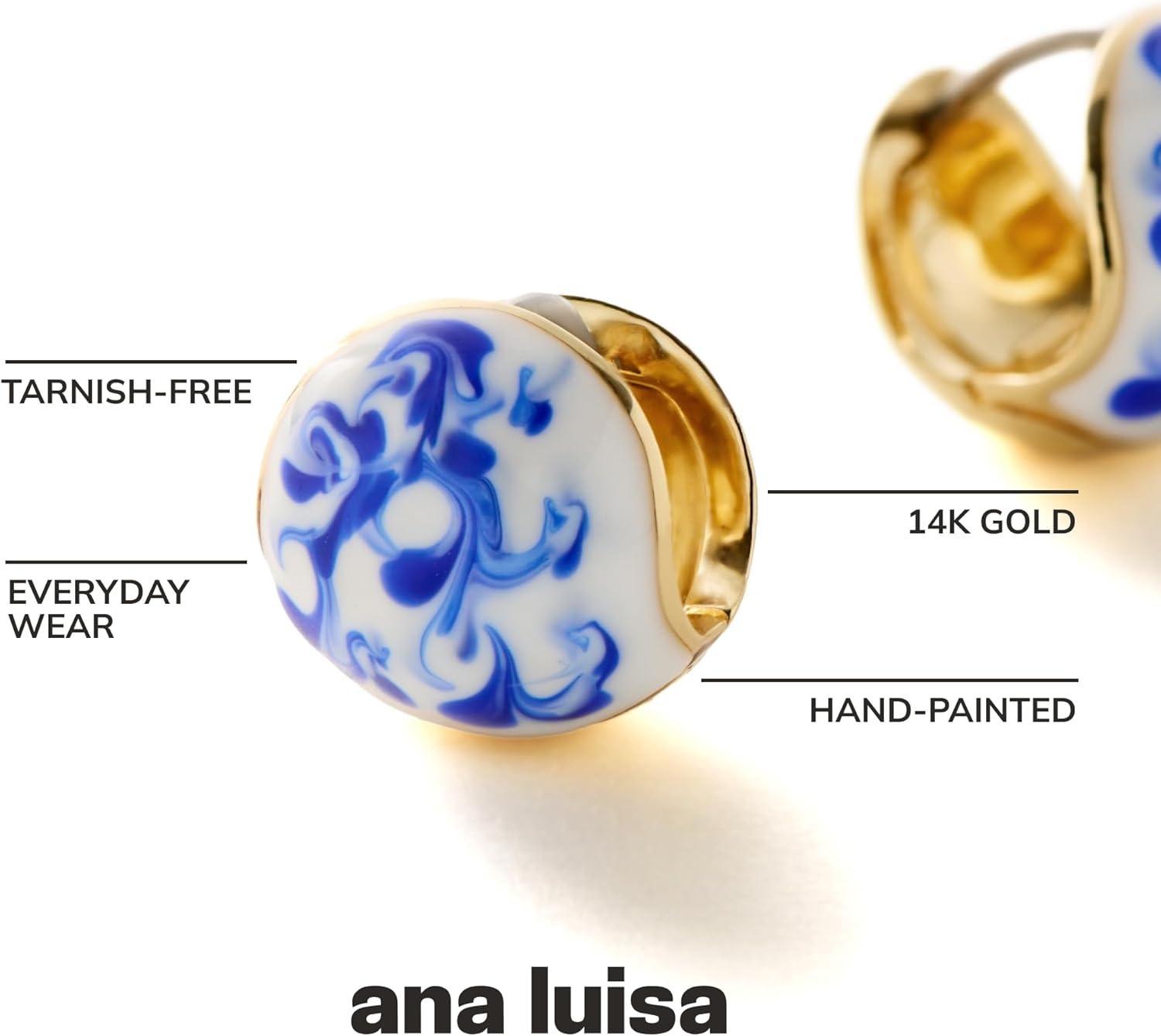 imageAna Luisa Sphere Hoop Earring Abby and Dakota Styles Womens Earrings Trendy 14K Gold Plated Silver Rhodium Plated wBlue Marble Mini Huggie Hoop Earrings for Women Hypoallergenic amp TarnishFreeThe AbbyBlue Marble