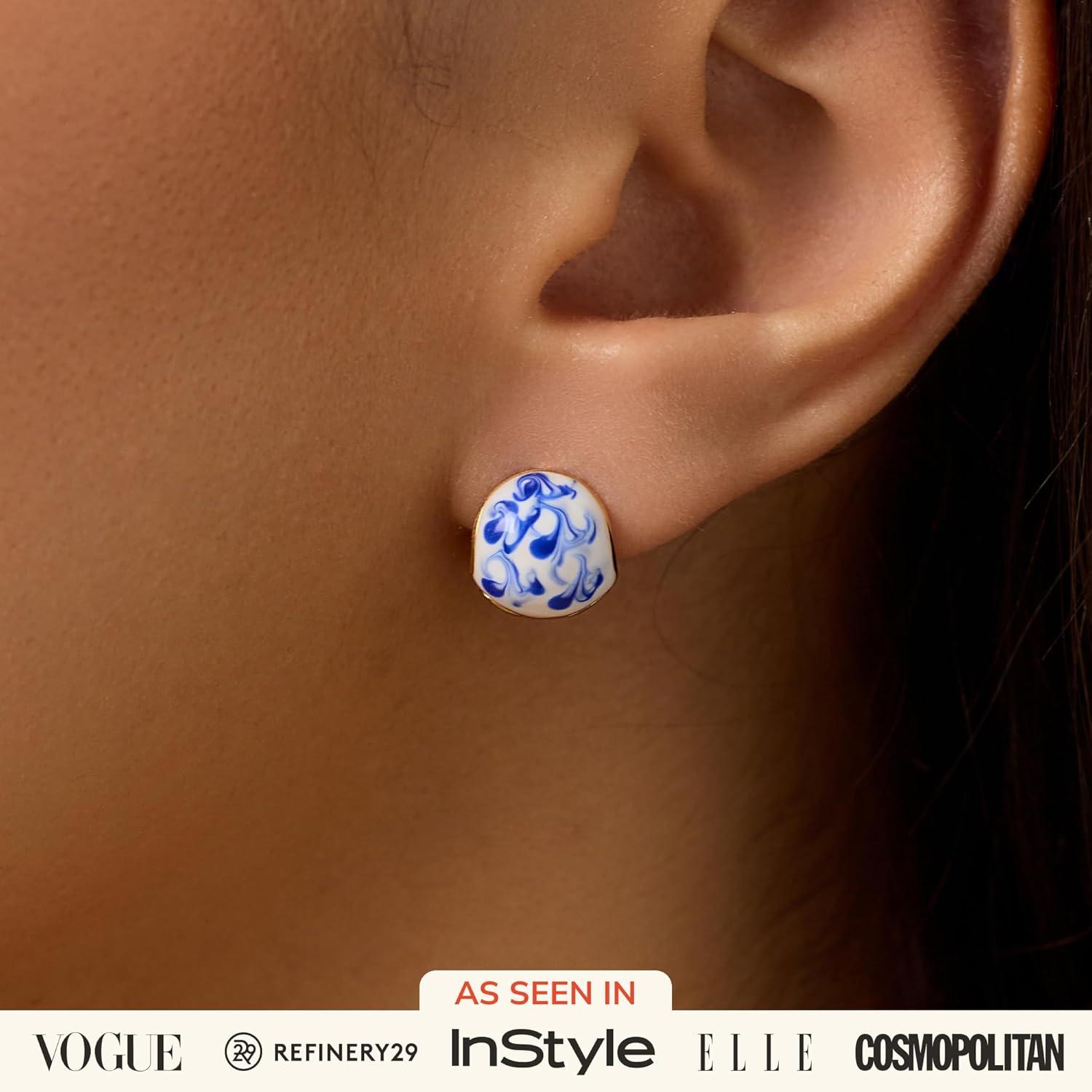 imageAna Luisa Sphere Hoop Earring Abby and Dakota Styles Womens Earrings Trendy 14K Gold Plated Silver Rhodium Plated wBlue Marble Mini Huggie Hoop Earrings for Women Hypoallergenic amp TarnishFreeThe AbbyBlue Marble