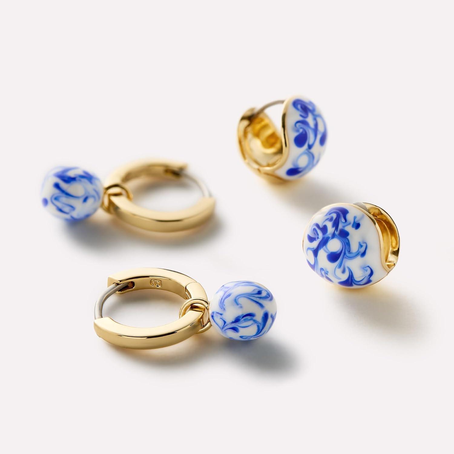 imageAna Luisa Sphere Hoop Earring Abby and Dakota Styles Womens Earrings Trendy 14K Gold Plated Silver Rhodium Plated wBlue Marble Mini Huggie Hoop Earrings for Women Hypoallergenic amp TarnishFreeThe AbbyBlue Marble