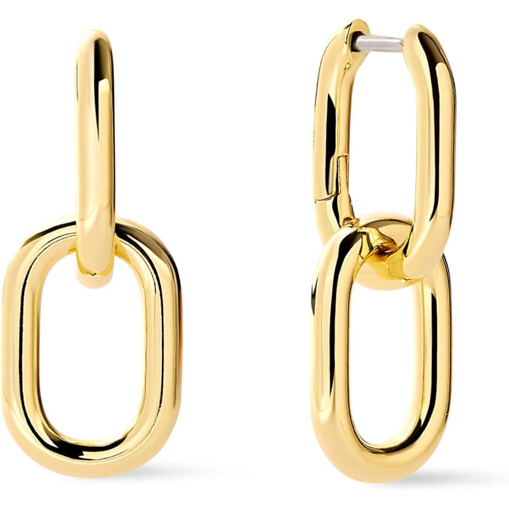 imageAna Luisa Ash Double Hoop Earrings for Women 14K Gold Plated Silver amp TwoTone Drop Dangle Hoop Earring Trendy Paperclip Link Huggie Hoop Hypoallergenic WaterResistant amp TarnishFree JewelryGold