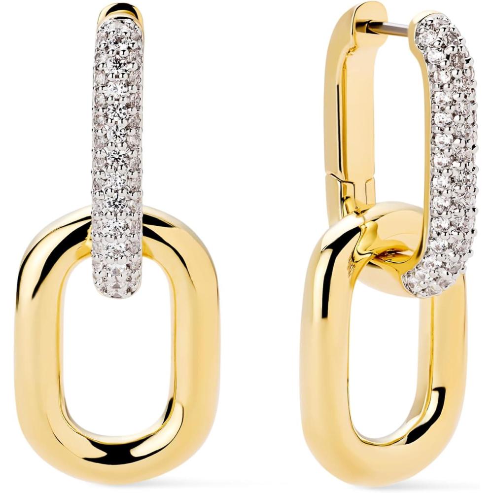 imageAna Luisa Ash Double Hoop Earrings for Women 14K Gold Plated Silver amp TwoTone Drop Dangle Hoop Earring Trendy Paperclip Link Huggie Hoop Hypoallergenic WaterResistant amp TarnishFree JewelryGold Pave