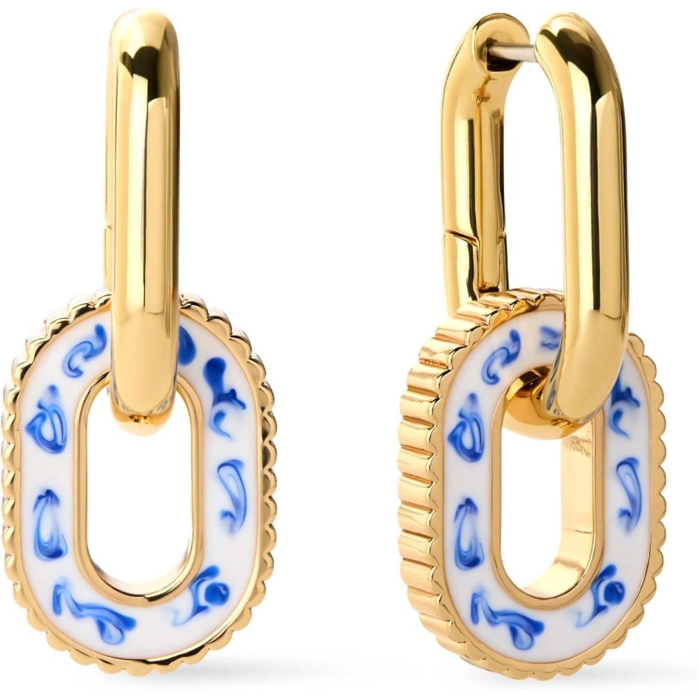 imageAna Luisa Ash Double Hoop Earrings for Women 14K Gold Plated Silver amp TwoTone Drop Dangle Hoop Earring Trendy Paperclip Link Huggie Hoop Hypoallergenic WaterResistant amp TarnishFree JewelryBlue Marble