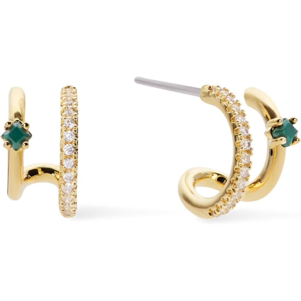 imageAna Luisa Double Hoop Earrings for Women 14K Gold Plated amp Silver Rhodium Huggie Hoops Hypoallergenic WaterResistant TarnishFree Small Dainty amp Trendy Two Hoop Earring StylesGold Malachite