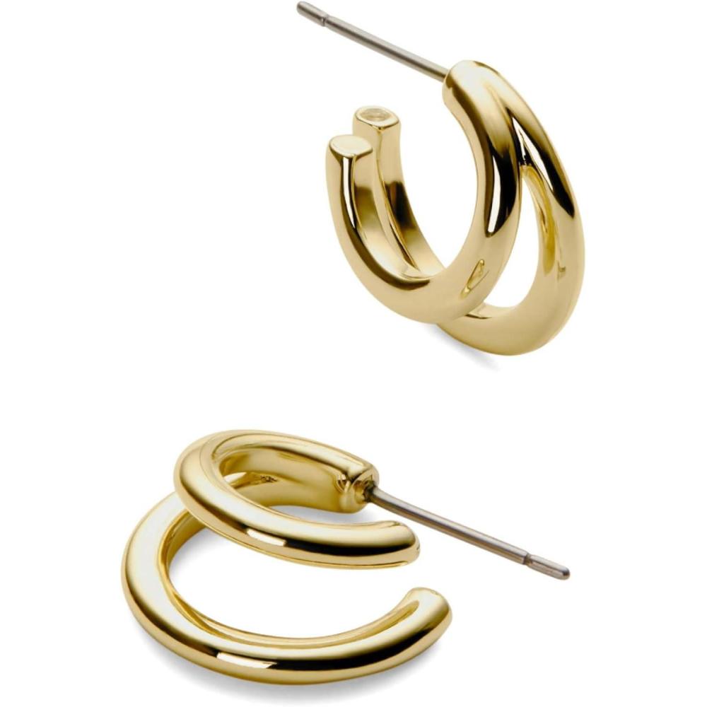 imageAna Luisa Double Hoop Earrings for Women 14K Gold Plated amp Silver Rhodium Huggie Hoops Hypoallergenic WaterResistant TarnishFree Small Dainty amp Trendy Two Hoop Earring StylesGold