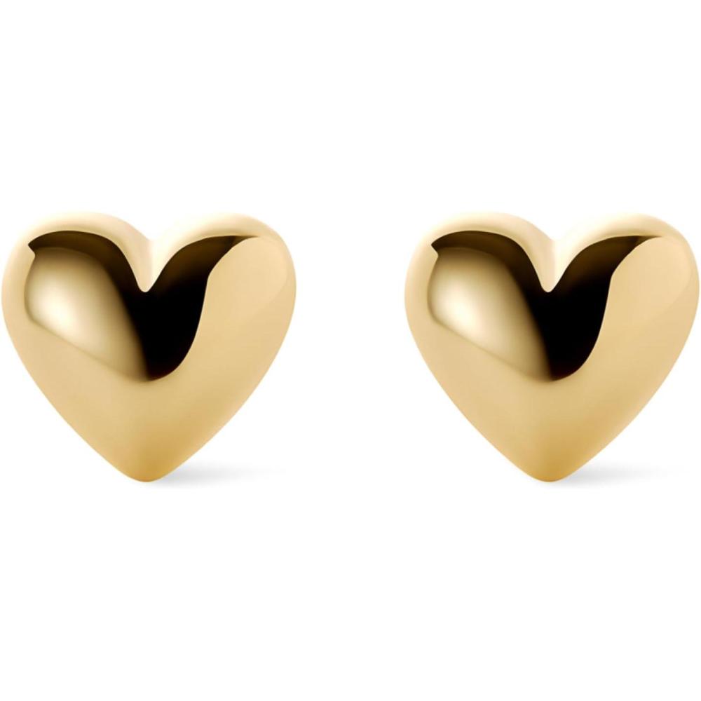 imageAna Luisa Puffed Heart Earrings Heart Charm Huggie Hoops and Earring Stud Styles Dainty 14K Gold Plated Silver Rhodium Plated amp Mixed Metal Silver amp Gold Earrings Hypoallergenic WaterResistantGold Stud