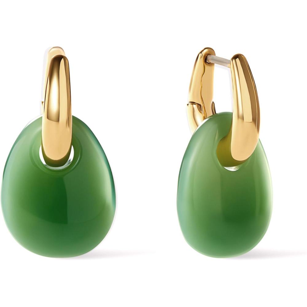 imageAna Luisa Sage Drop Earrings for Women 14K Gold Plated and Silver Two Tone Dangle Hoops Assorted Styles Small Gold Double Hoop Earrings Lightweight Hypoallergenic TarnishFree JewelryGreen Stone