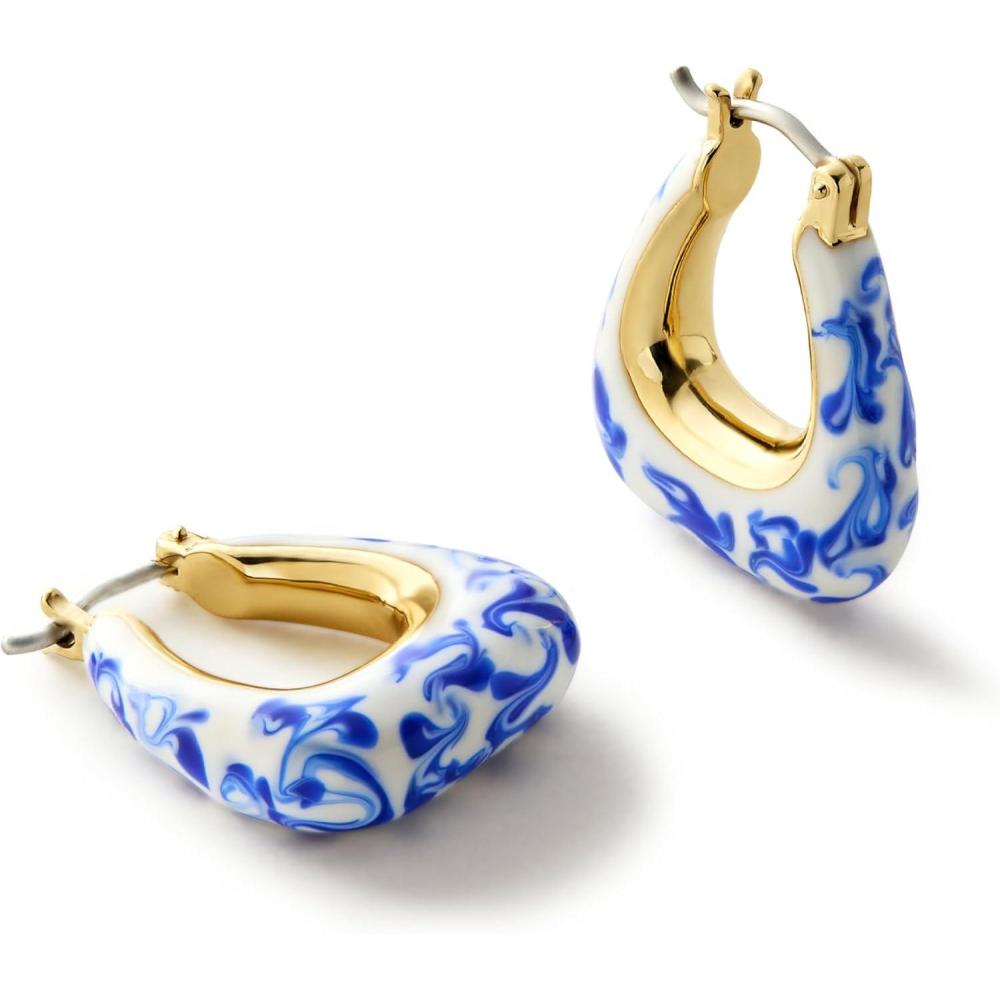 imageAna Luisa Sphere Hoop Earring Abby and Dakota Styles Womens Earrings  Trendy 14K Gold Plated Silver Rhodium Plated wBlue Marble  Mini Huggie Hoop Earrings for Women Hypoallergenic amp TarnishFreeThe Dakota Blue Marble