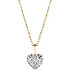 Ana Luisa Lev Puffy Heart Necklace for Women – Paperclip Chain w/ 14K Gold Plated & Silver Rhodium Plated Small Puffed Heart Pendant – Hypoallergenic, Water-Resistant, Tarnish-Free Jewelry(Cubic Zirconia)