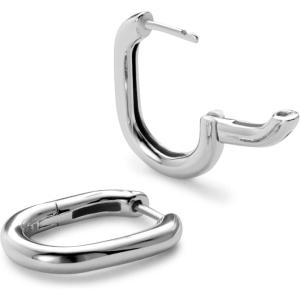 Ana Luisa Rox Rectangle Hoop Earrings for Women – Chic Small & Mini 14K Gold Plated Hoop Trendy Earrings & Silver Rhodium Plated Huggie Hoops – Hypoallergenic Tarnish-Free Water-Resistant Huggie Hoops(Small – Silver)