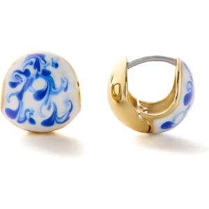 Ana Luisa Sphere Hoop Earring -Abby and Dakota Styles Womens Earrings – Trendy 14K Gold Plated, Silver Rhodium Plated w/Blue Marble – Mini Huggie Hoop Earrings for Women Hypoallergenic & Tarnish-Free(The Abby-Blue Marble)
