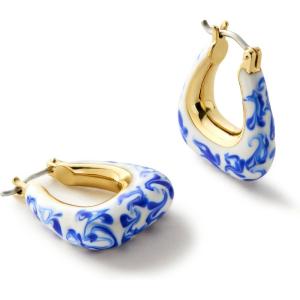 Ana Luisa Sphere Hoop Earring -Abby and Dakota Styles Womens Earrings – Trendy 14K Gold Plated, Silver Rhodium Plated w/Blue Marble – Mini Huggie Hoop Earrings for Women Hypoallergenic & Tarnish-Free(The Dakota -Blue Marble)