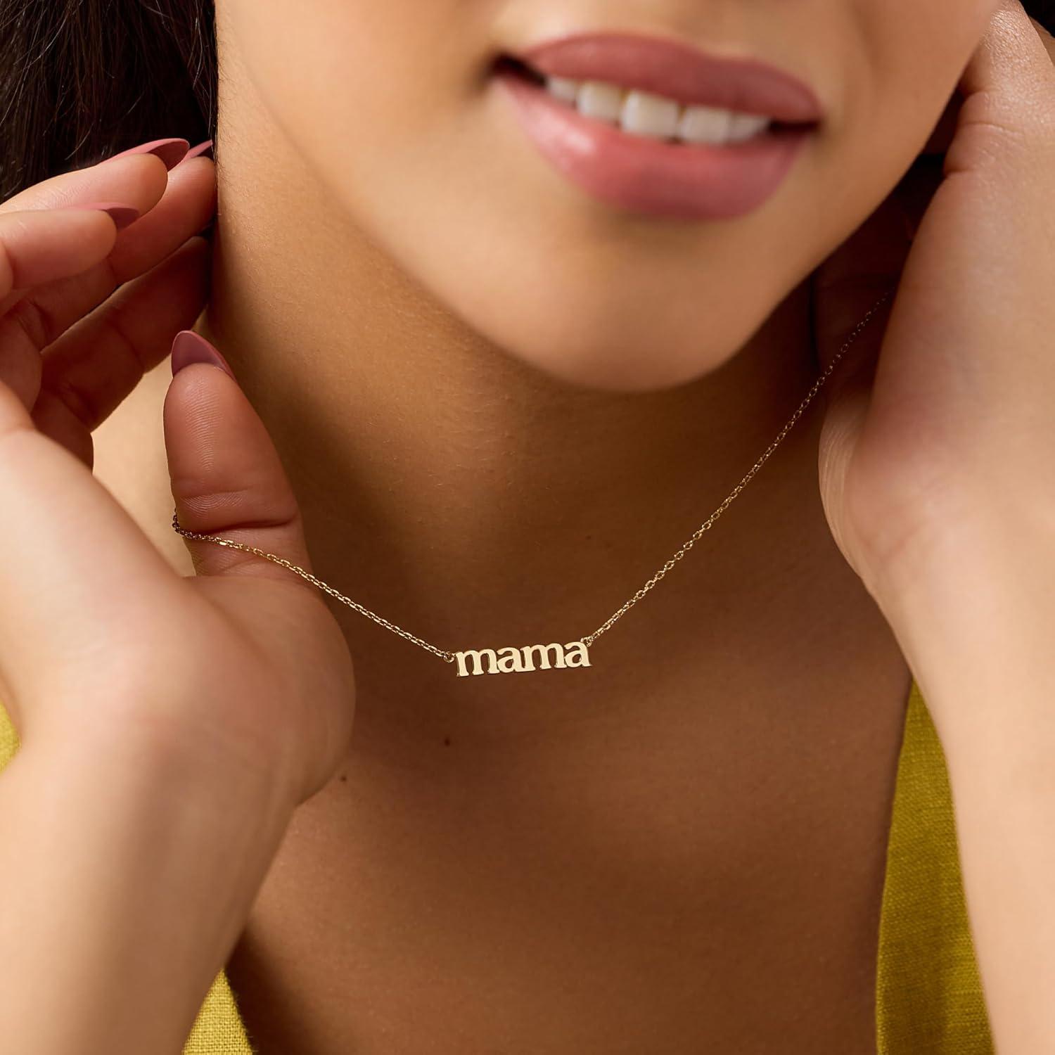 imageAna Luisa Gold Dainty Mama Necklace for Women Sentimental 14K Gold Nameplate Necklace for Mom Hypoallergenic WaterResistant TarnishFree Jewelry Mothers Day Necklaces Everyday Mom Jewelry