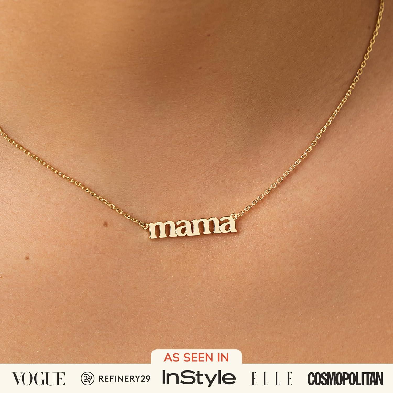 imageAna Luisa Gold Dainty Mama Necklace for Women Sentimental 14K Gold Nameplate Necklace for Mom Hypoallergenic WaterResistant TarnishFree Jewelry Mothers Day Necklaces Everyday Mom Jewelry
