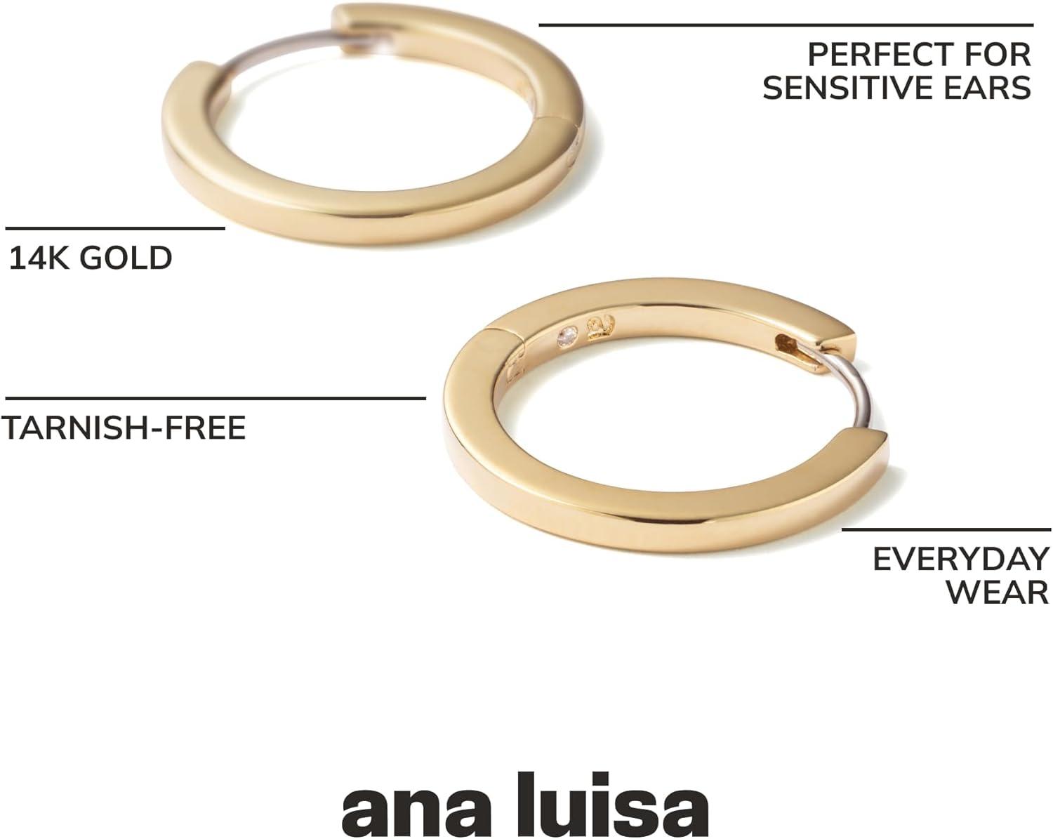 imageAna Luisa Gold Hoop Earring Stacking Set for Women Two Pair of 14K Gold Plated Huggie Hoops Two Sizes Included for Stacking Mini amp Medium Huggie Hoop Earrings Hypoallergenic Gifts for Women