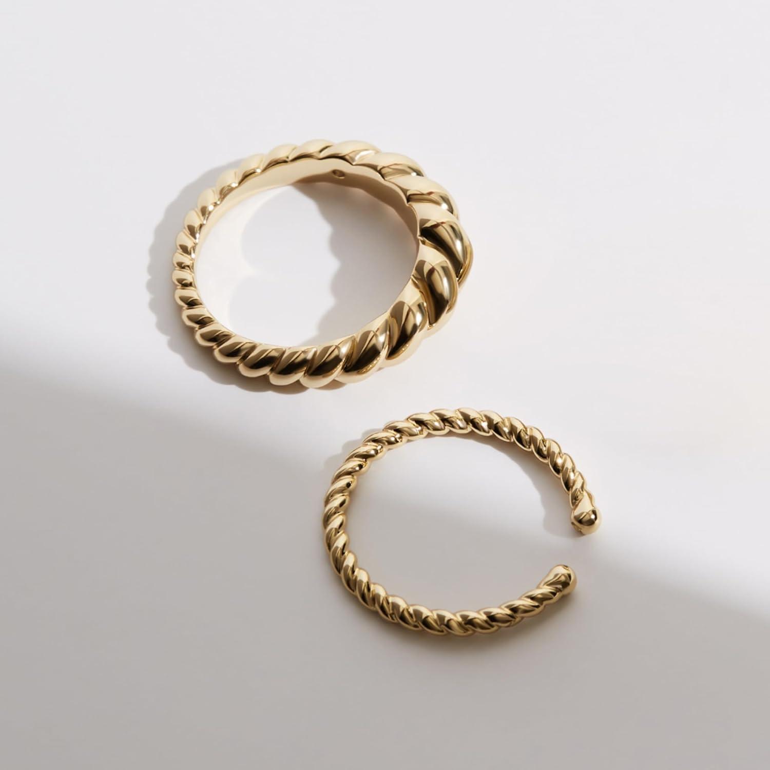 imageAna Luisa Gold Rings for Women 14K Gold Plated Rings for Women Non Tarnish Trendy Stacking Ring for Everyday Wear Twisted Heart Eternity Ring Double Styles Hypoallergenic amp WaterResistant JewelryTwisted Rope Mini