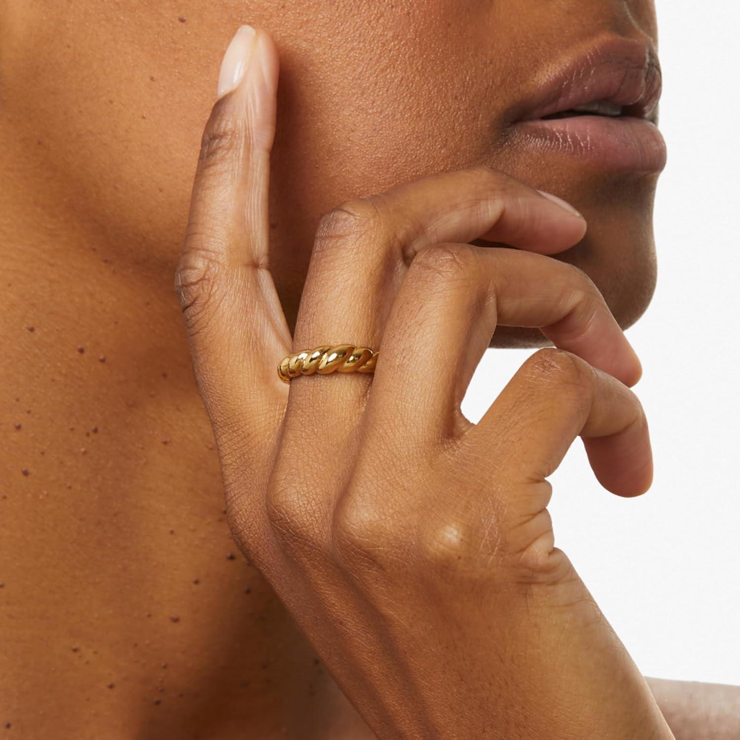 imageAna Luisa Gold Rings for Women 14K Gold Plated Rings for Women Non Tarnish Trendy Stacking Ring for Everyday Wear Twisted Heart Eternity Ring Double Styles Hypoallergenic amp WaterResistant JewelryRope Twist Ring