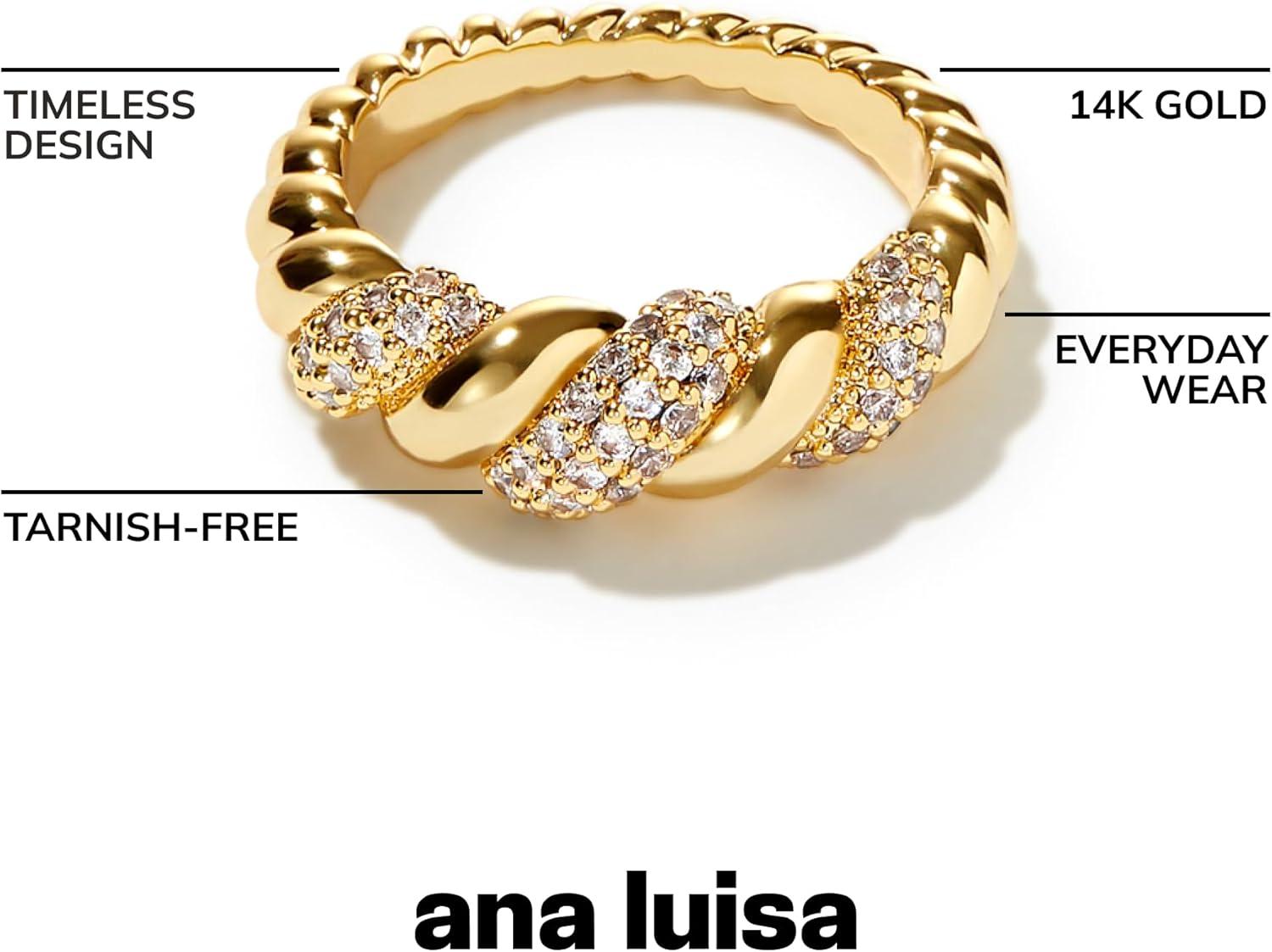 imageAna Luisa Gold Rings for Women 14K Gold Plated Rings for Women Non Tarnish Trendy Stacking Ring for Everyday Wear Twisted Heart Eternity Ring Double Styles Hypoallergenic amp WaterResistant JewelryRope Ring Gold Pave