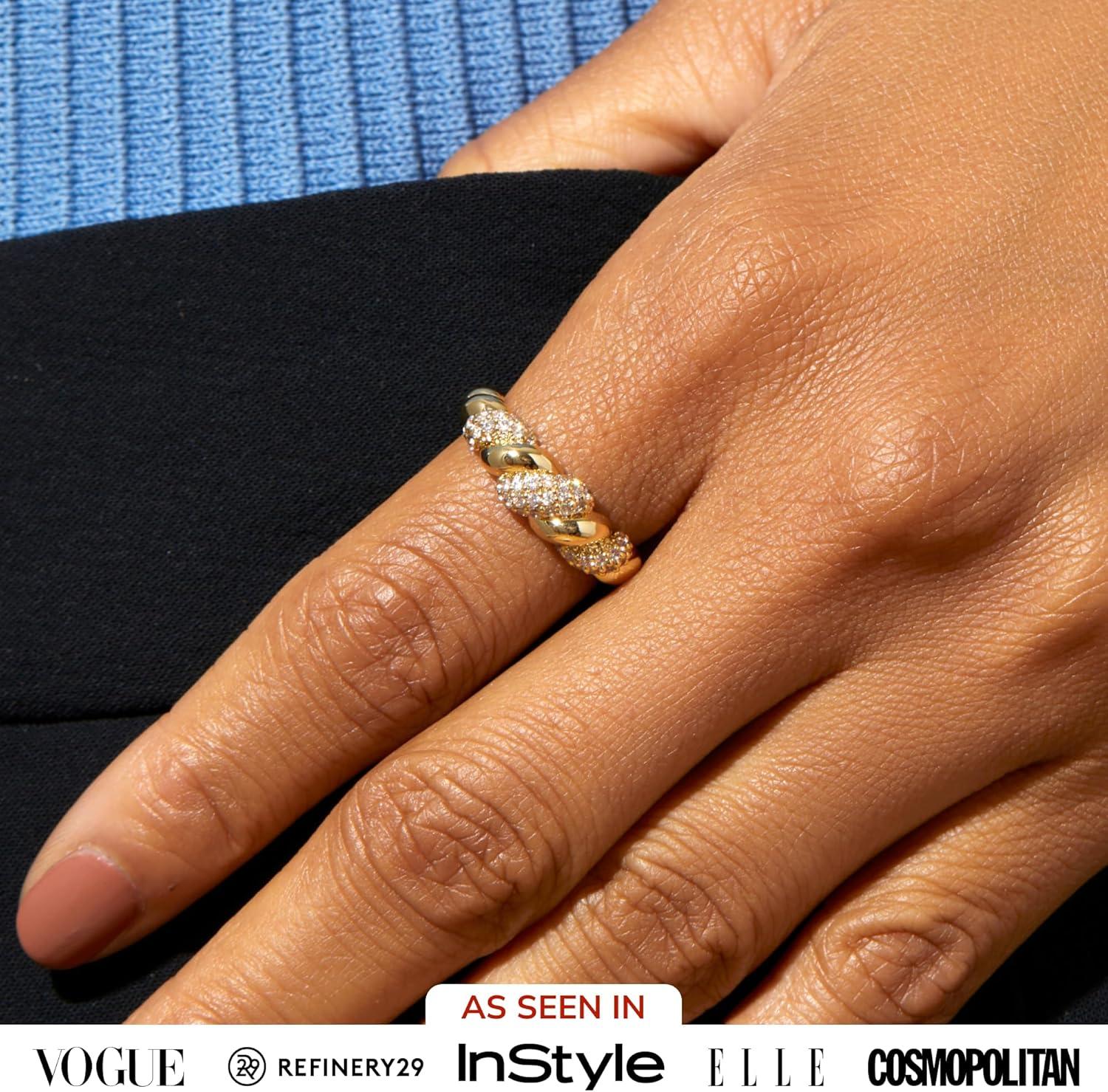 imageAna Luisa Gold Rings for Women 14K Gold Plated Rings for Women Non Tarnish Trendy Stacking Ring for Everyday Wear Twisted Heart Eternity Ring Double Styles Hypoallergenic amp WaterResistant JewelryRope Ring Gold Pave