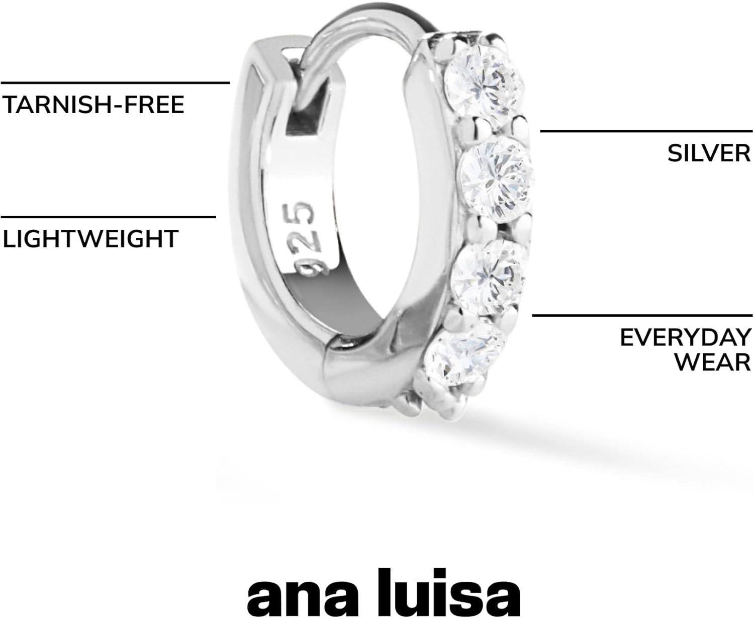 imageAna Luisa Huggie Hoop Earrings Minimal Single amp Stacked Double Hoop Styles for Women 14K Gold Plated Silver Rhodium amp TwoTone Hypoallergenic WaterResistant TarnishFreeMiniSilver