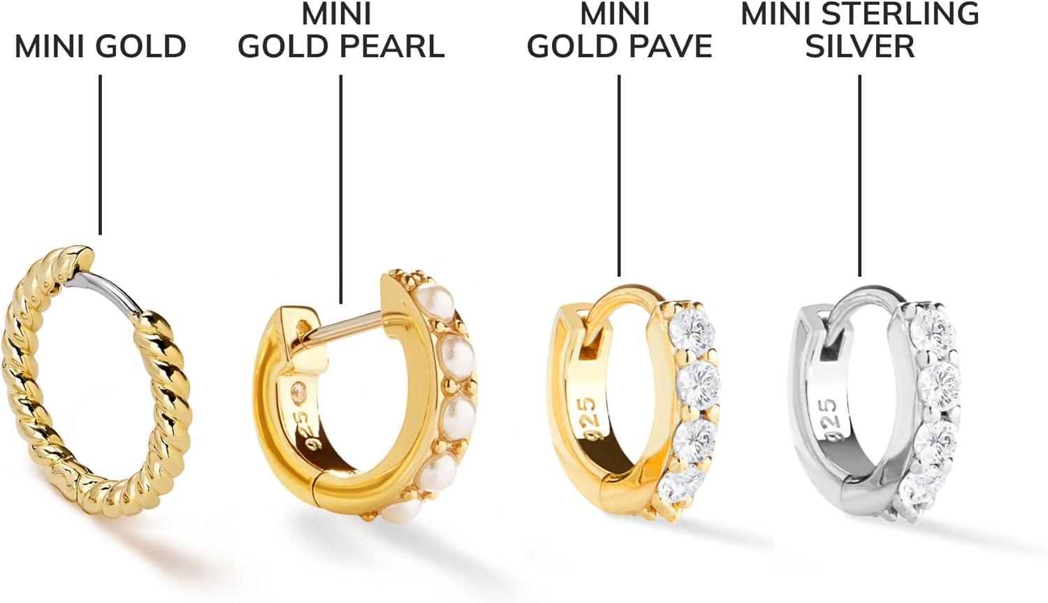 imageAna Luisa Huggie Hoop Earrings Minimal Single amp Stacked Double Hoop Styles for Women 14K Gold Plated Silver Rhodium amp TwoTone Hypoallergenic WaterResistant TarnishFreeMiniSilver