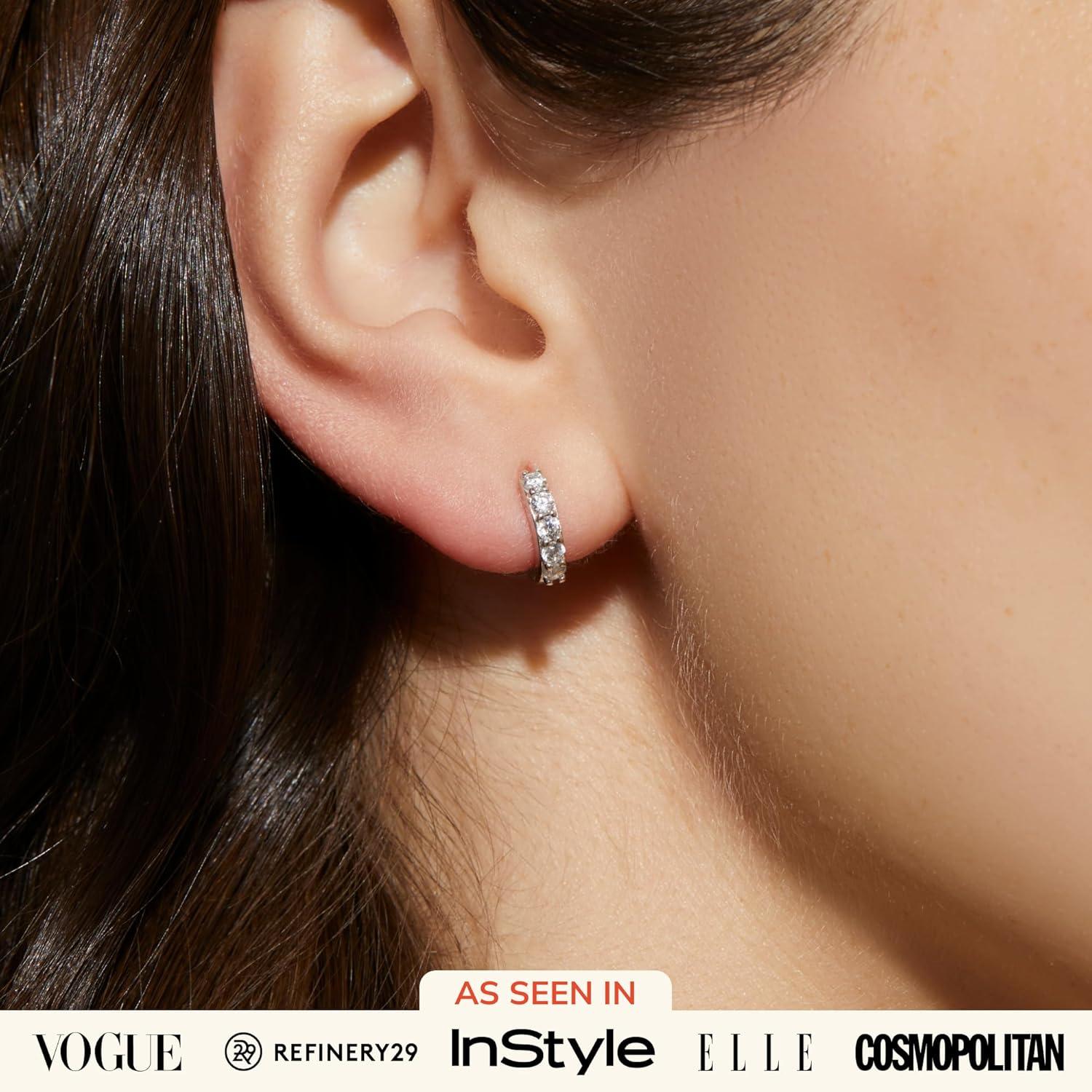 imageAna Luisa Huggie Hoop Earrings Minimal Single amp Stacked Double Hoop Styles for Women 14K Gold Plated Silver Rhodium amp TwoTone Hypoallergenic WaterResistant TarnishFreeMiniSilver