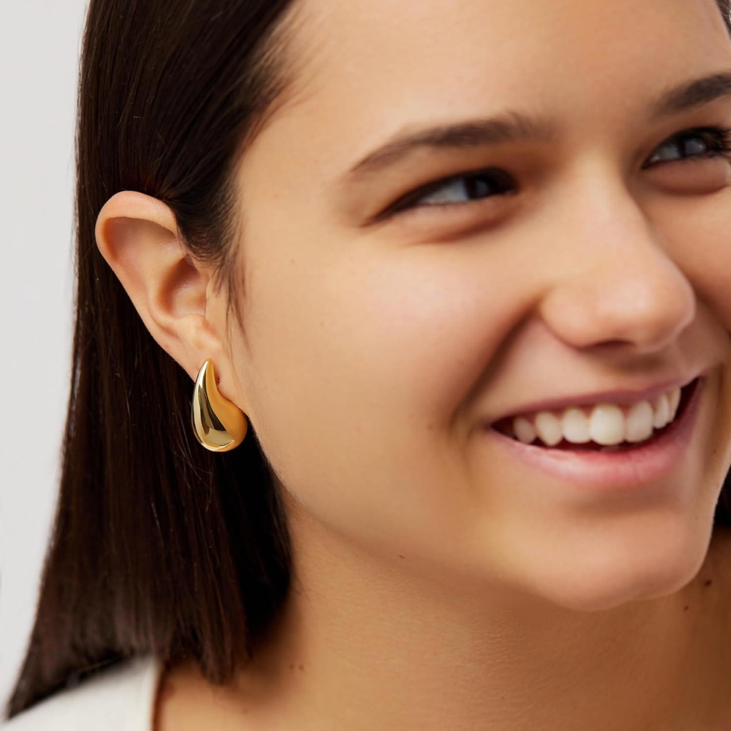 imageAna Luisa Kiara Teardrop Earring 14K Gold Plated Tear Drop Earrings Jewelry Dupes Hypoallergenic WaterResistant TarnishFree Ana Luisa Jewelry Trendy 14K Gold Plated Chunky Earrings for Women