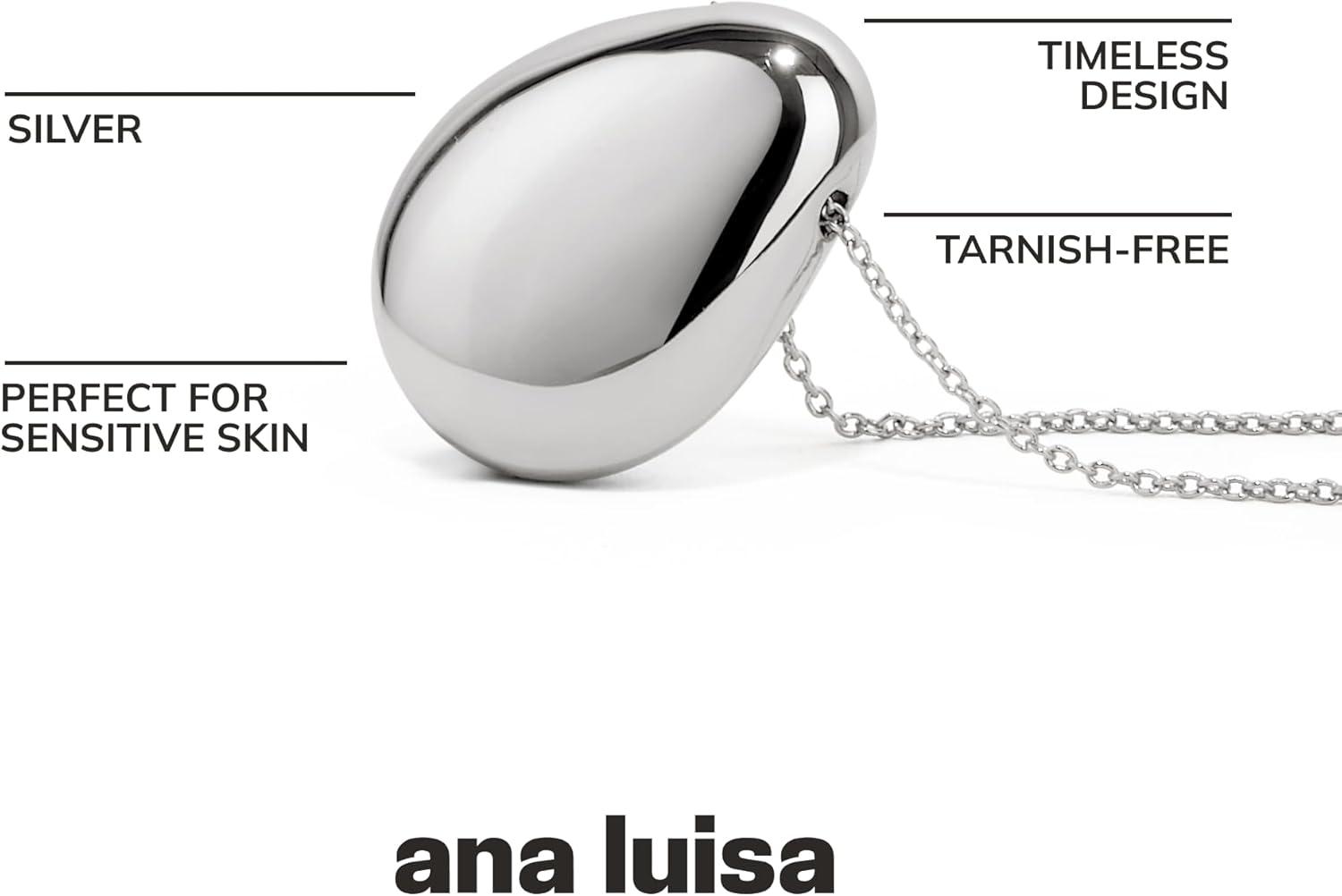 imageAna Luisa Pebble Pendant Necklace for Women 14K Gold Plated and Silver Rhodium Plated Trendy Teardrop Necklace with Lobster Clasp Hypoallergenic WaterResistant TarnishFree JewelryMediumSilver