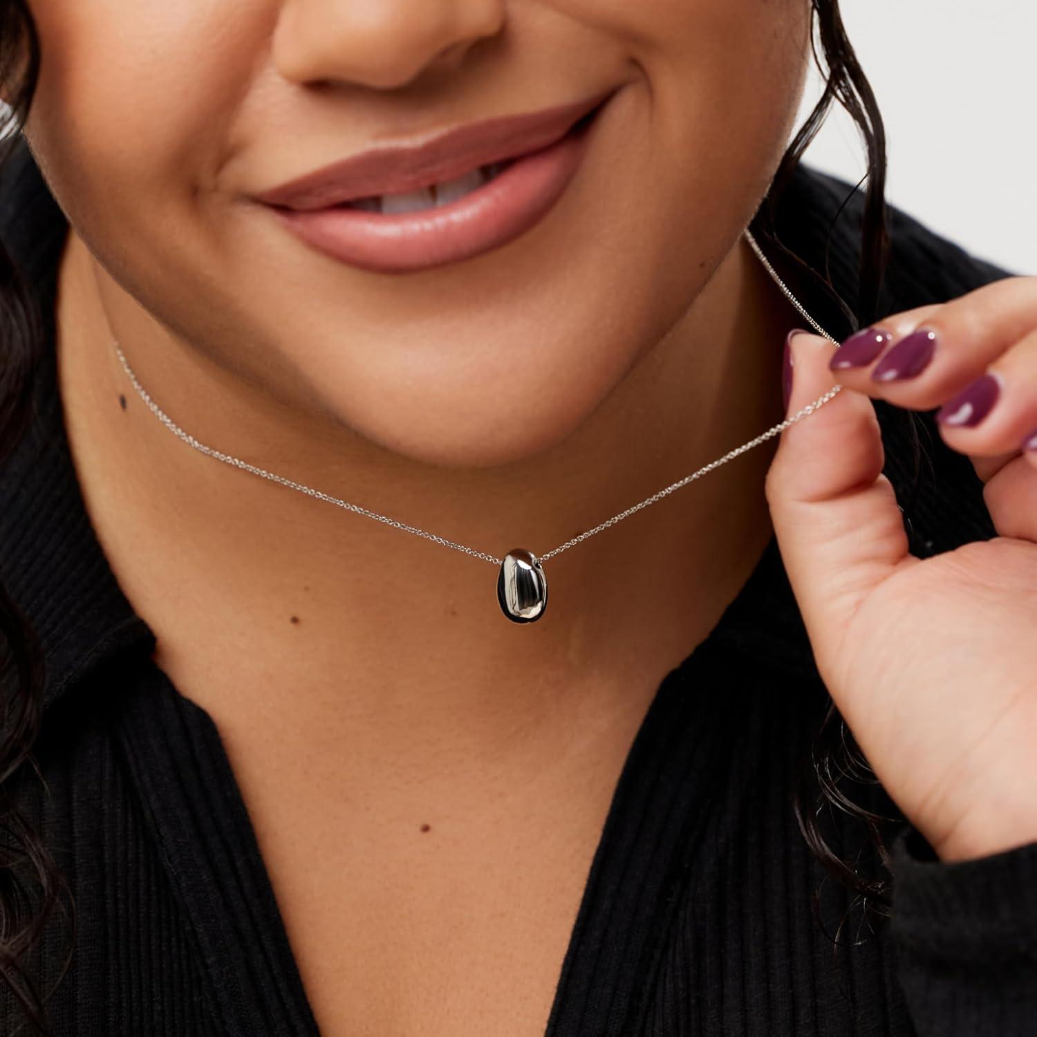 imageAna Luisa Pebble Pendant Necklace for Women 14K Gold Plated and Silver Rhodium Plated Trendy Teardrop Necklace with Lobster Clasp Hypoallergenic WaterResistant TarnishFree JewelryMiniSilver