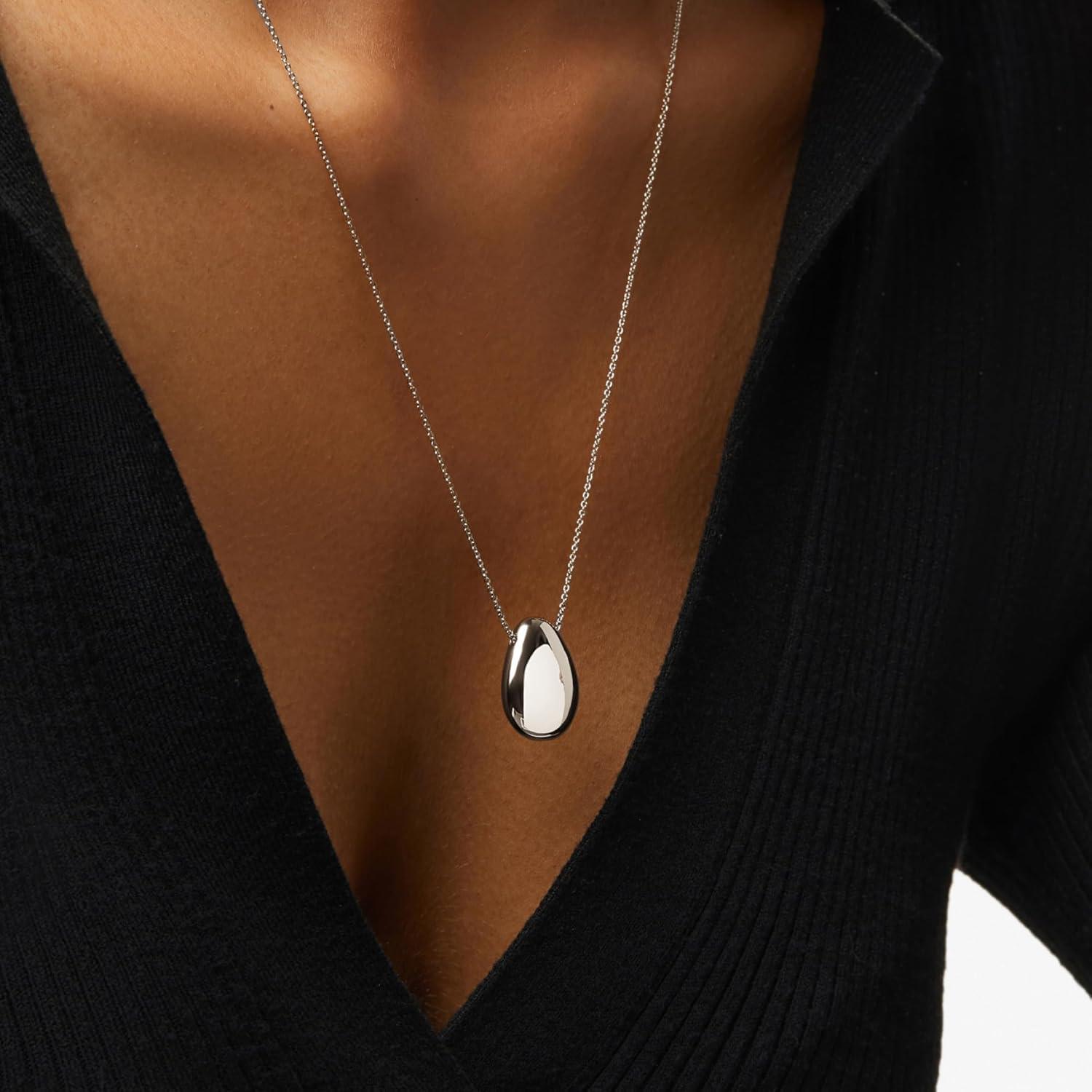 imageAna Luisa Pebble Pendant Necklace for Women 14K Gold Plated and Silver Rhodium Plated Trendy Teardrop Necklace with Lobster Clasp Hypoallergenic WaterResistant TarnishFree JewelryMediumSilver